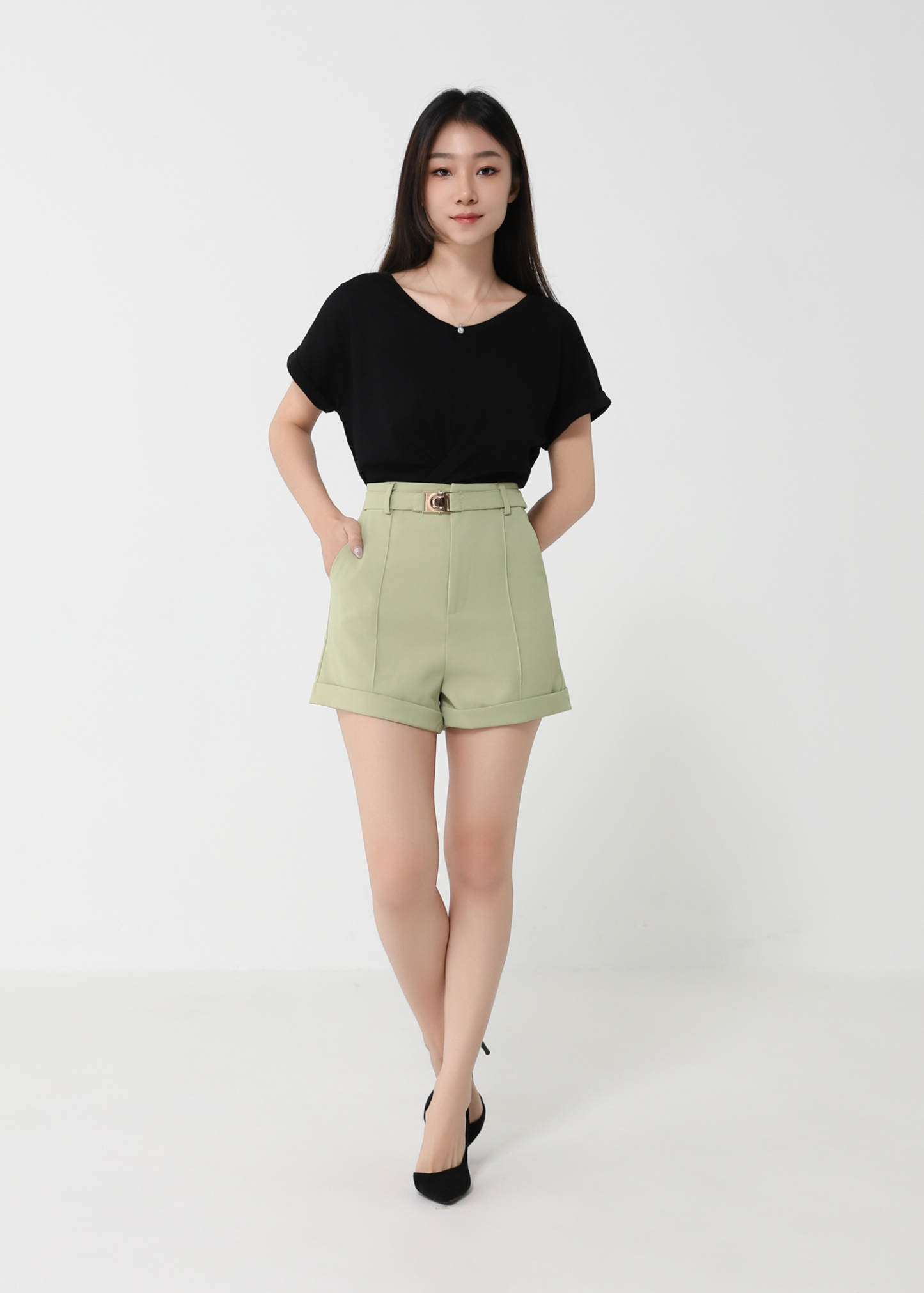 High Waist Side Pocket Short pants 32996