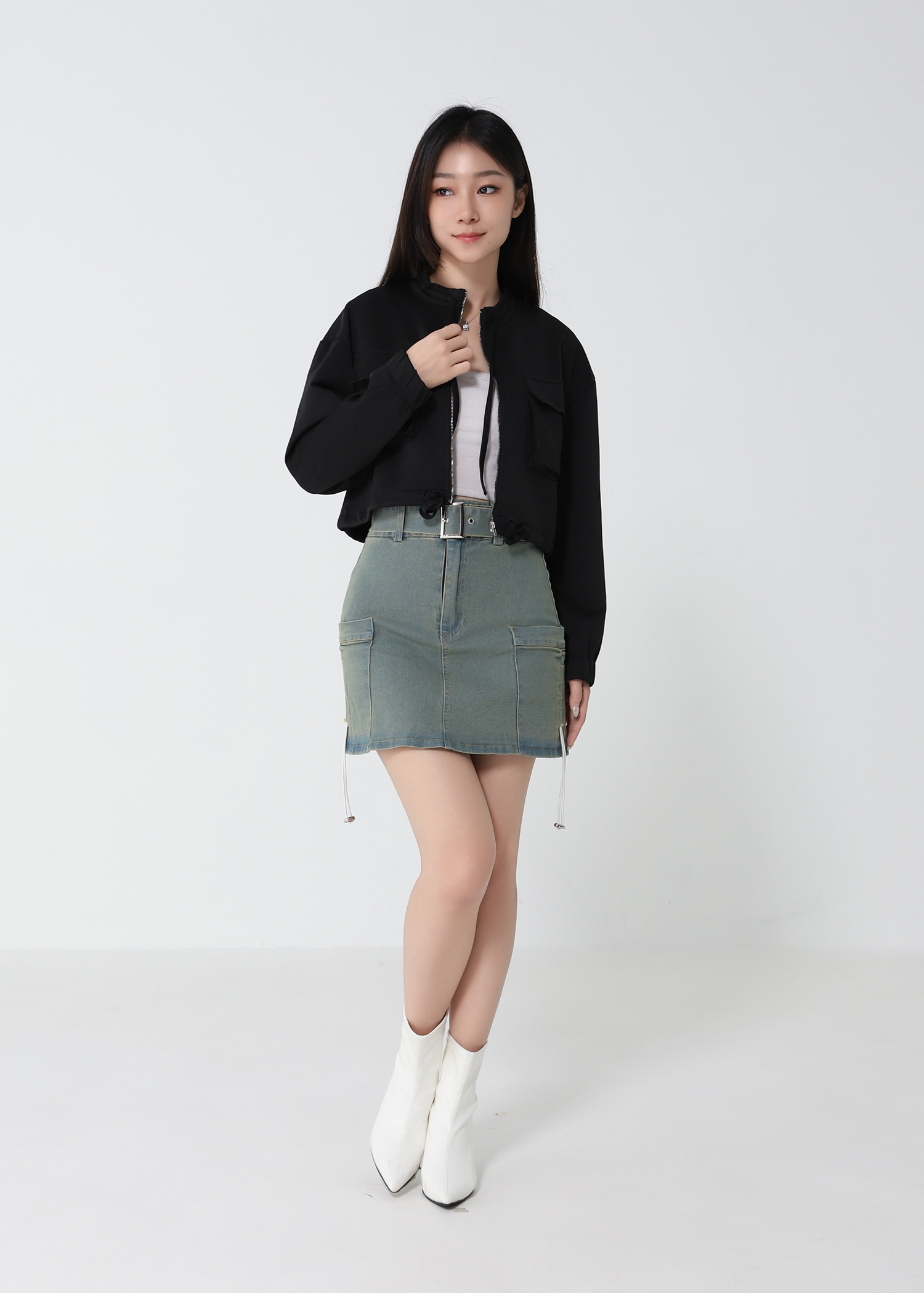 Side Pocket Denim With Belt Skirt Pants 33095