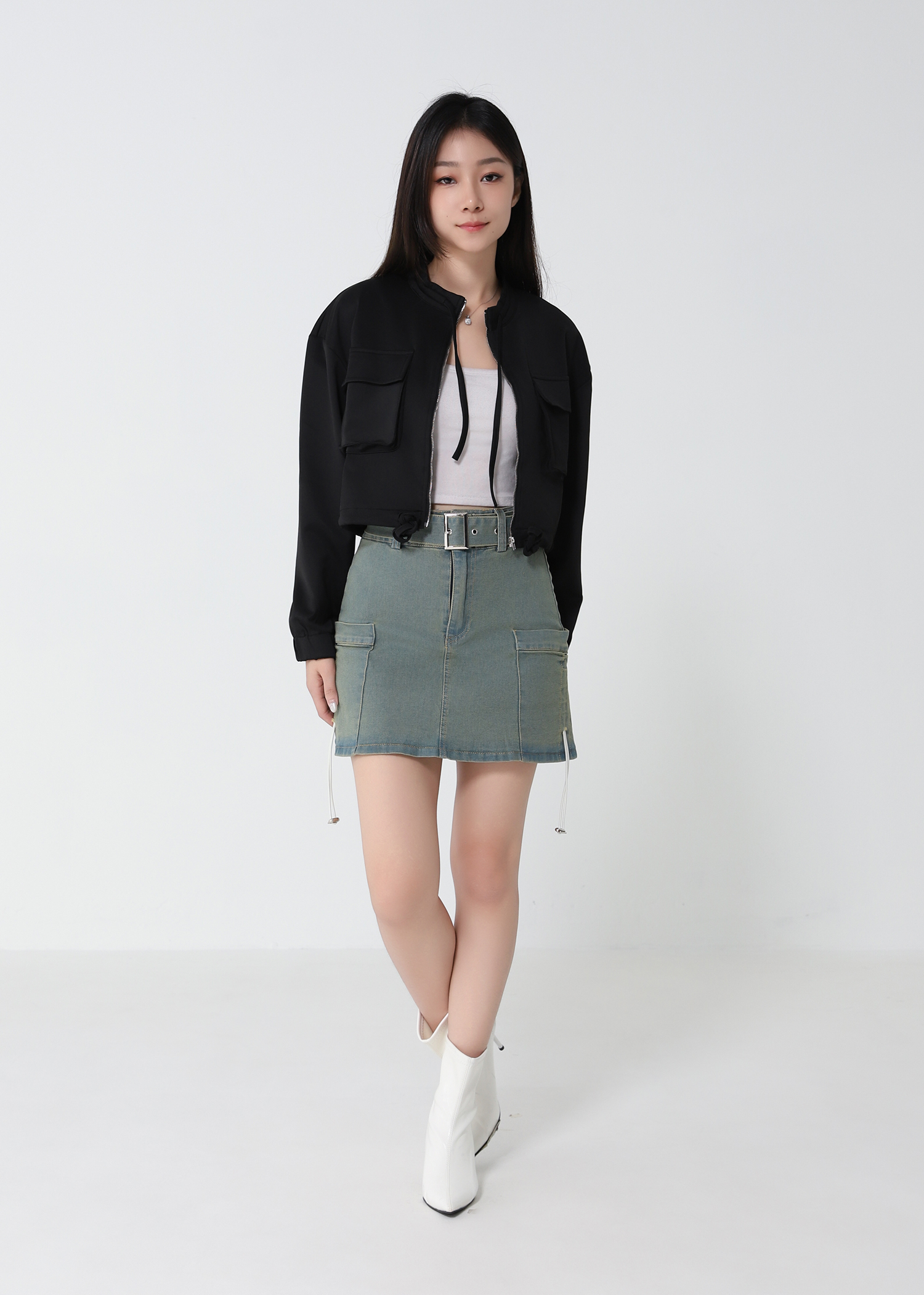Side Pocket Denim With Belt Skirt Pants 33095