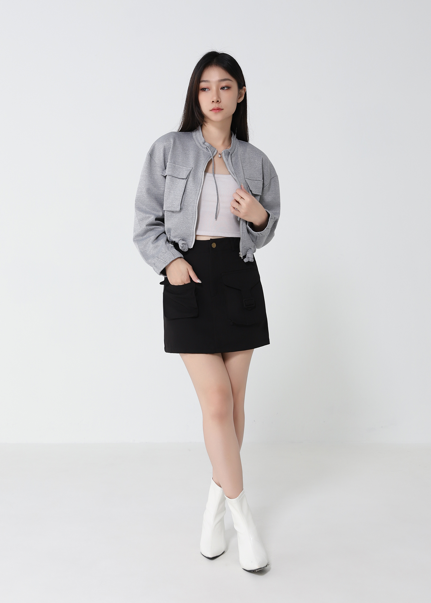 Front Zip Waist Drawstring Top 