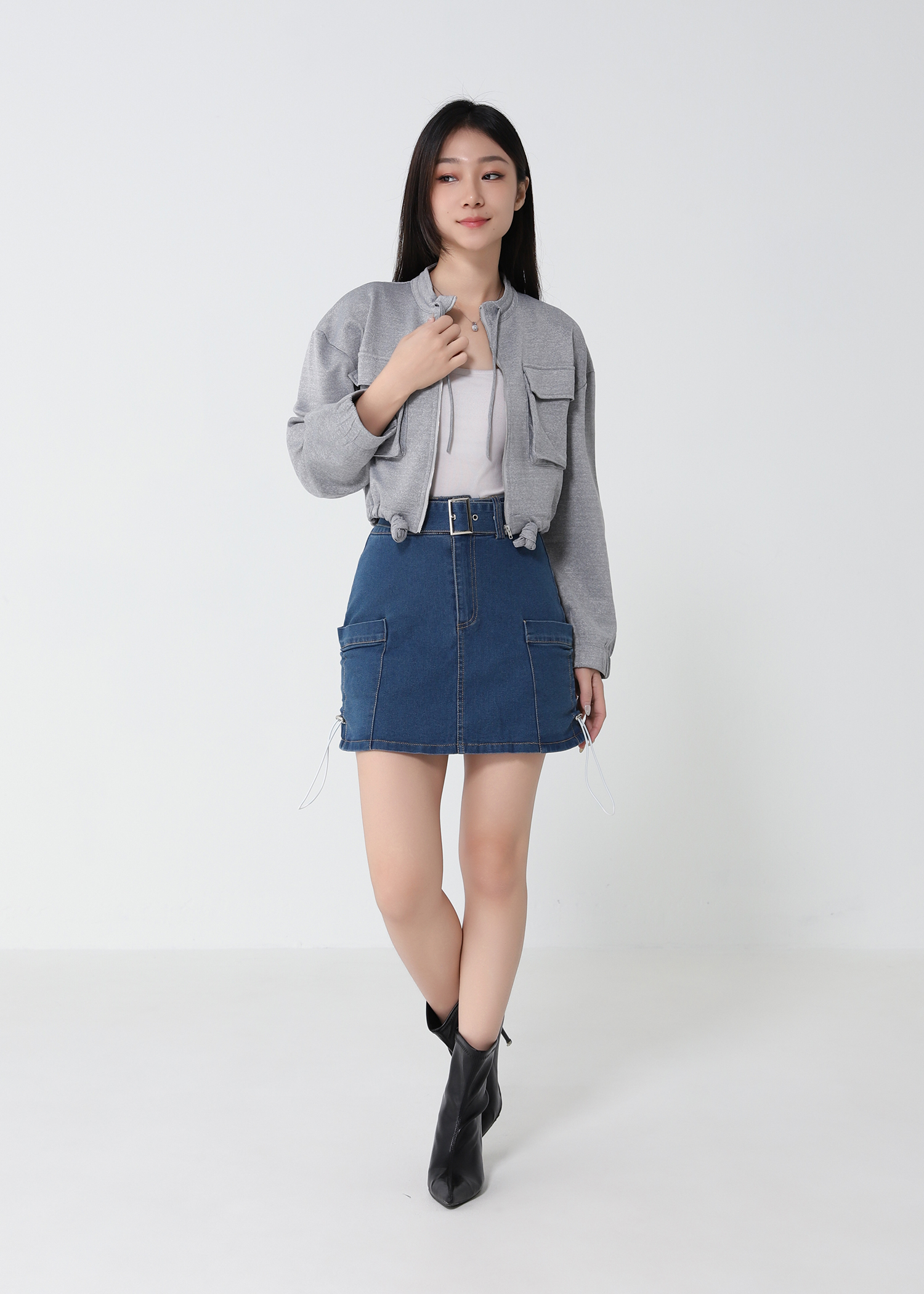 Side Pocket Denim With Belt Skirt Pants 33095