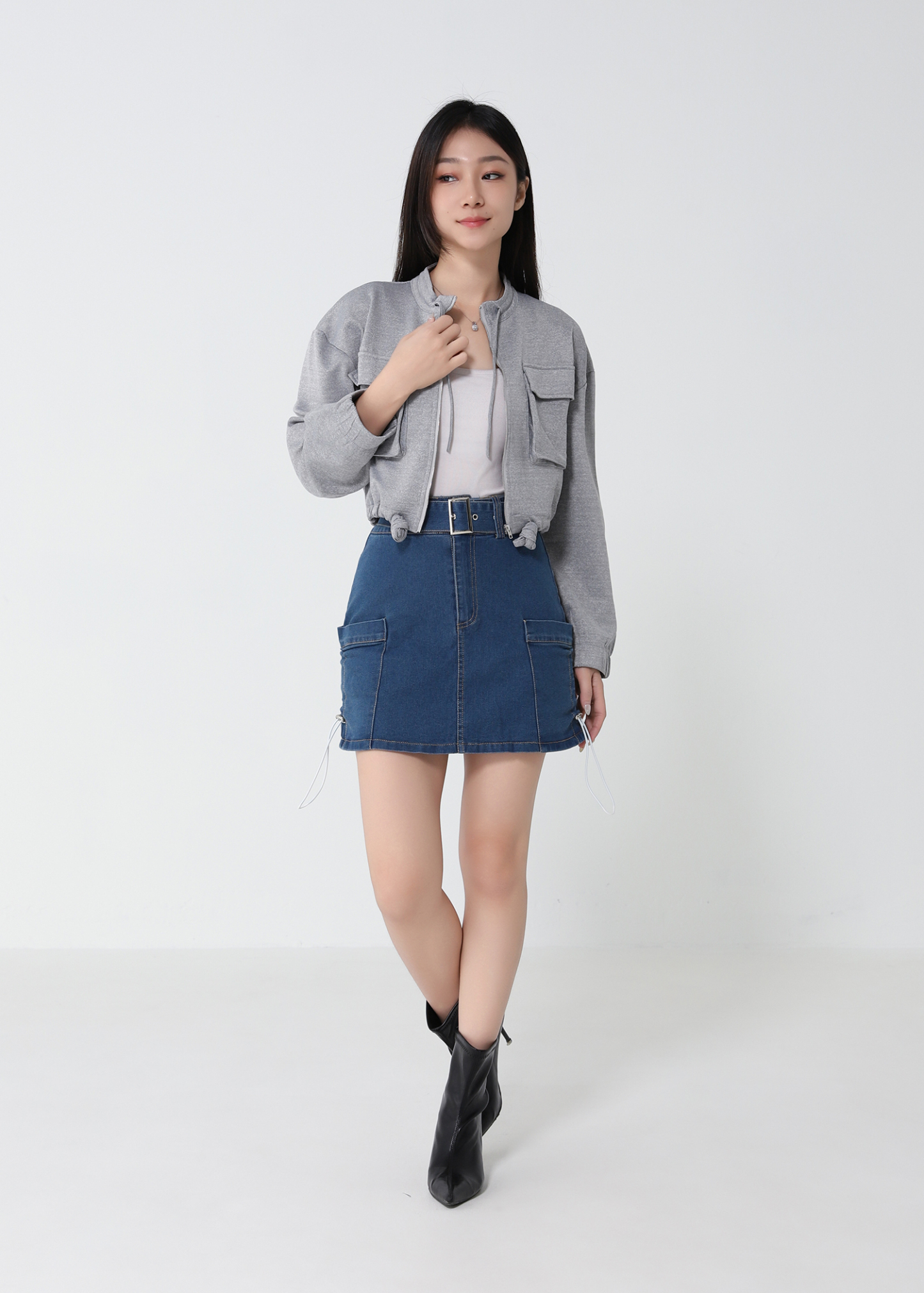 Side Pocket Denim With Belt Skirt Pants 33095