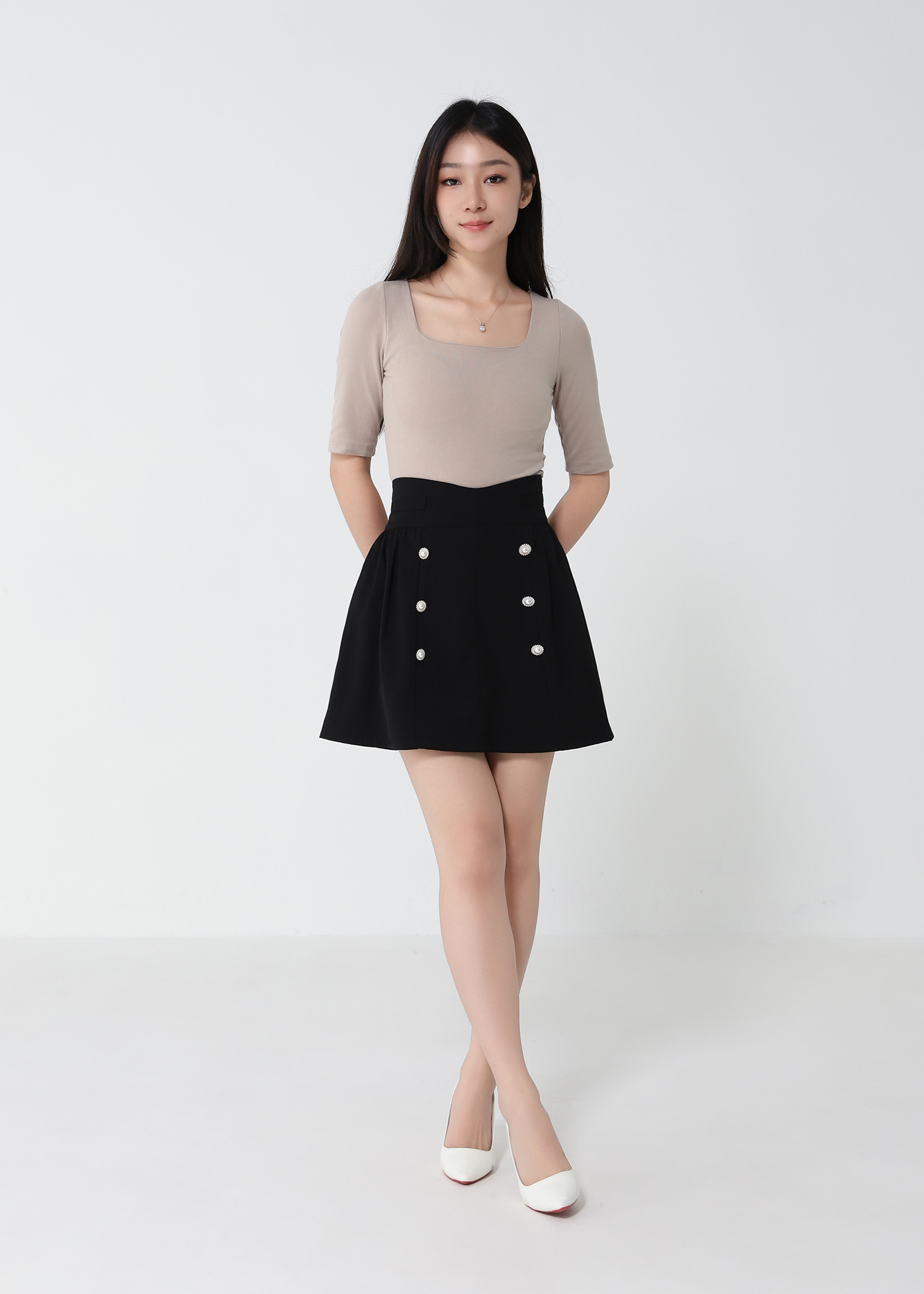 High Waist With Decorative Pearl Skirt Pants 33130