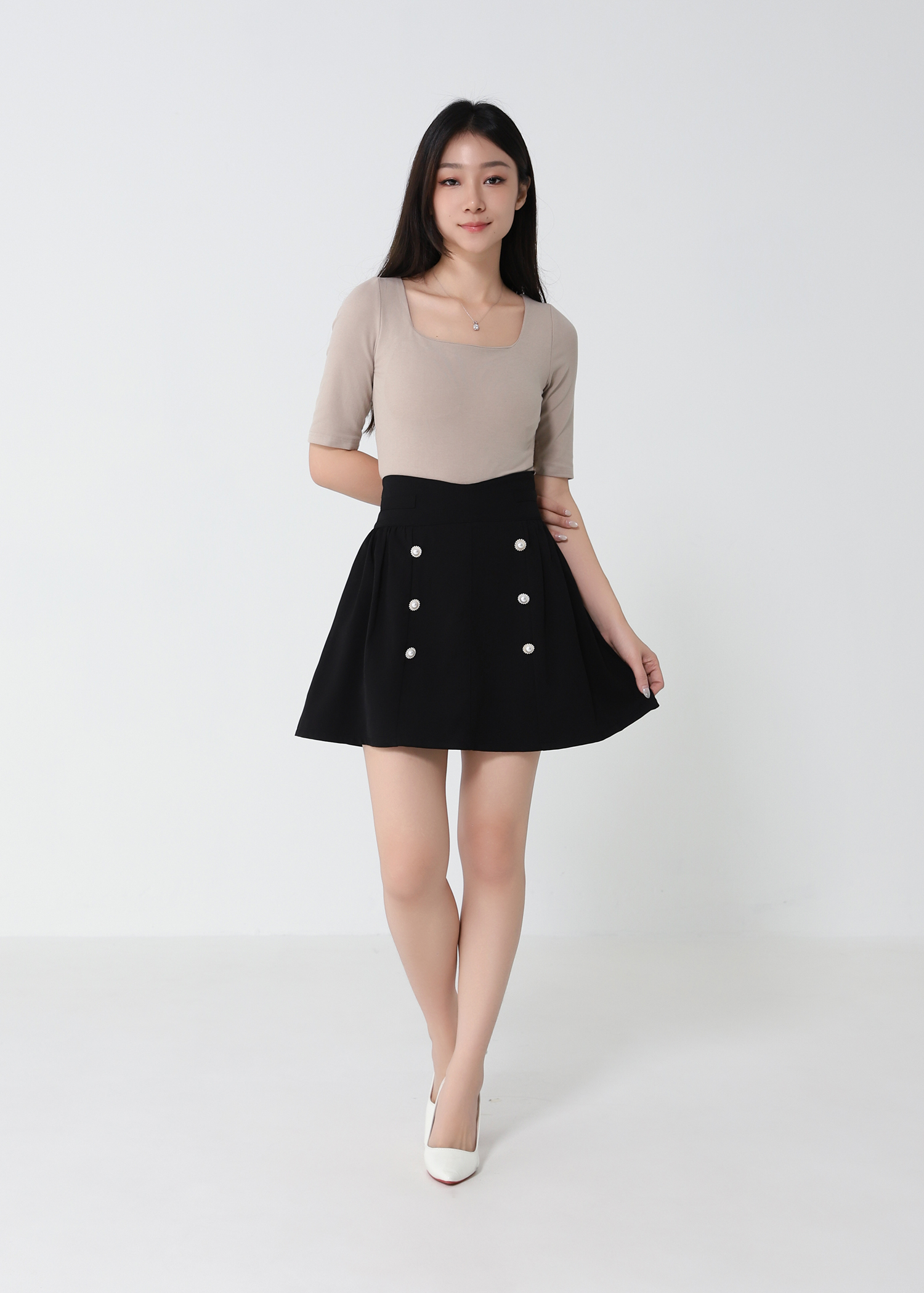 High Waist With Decorative Pearl Skirt Pants 33130