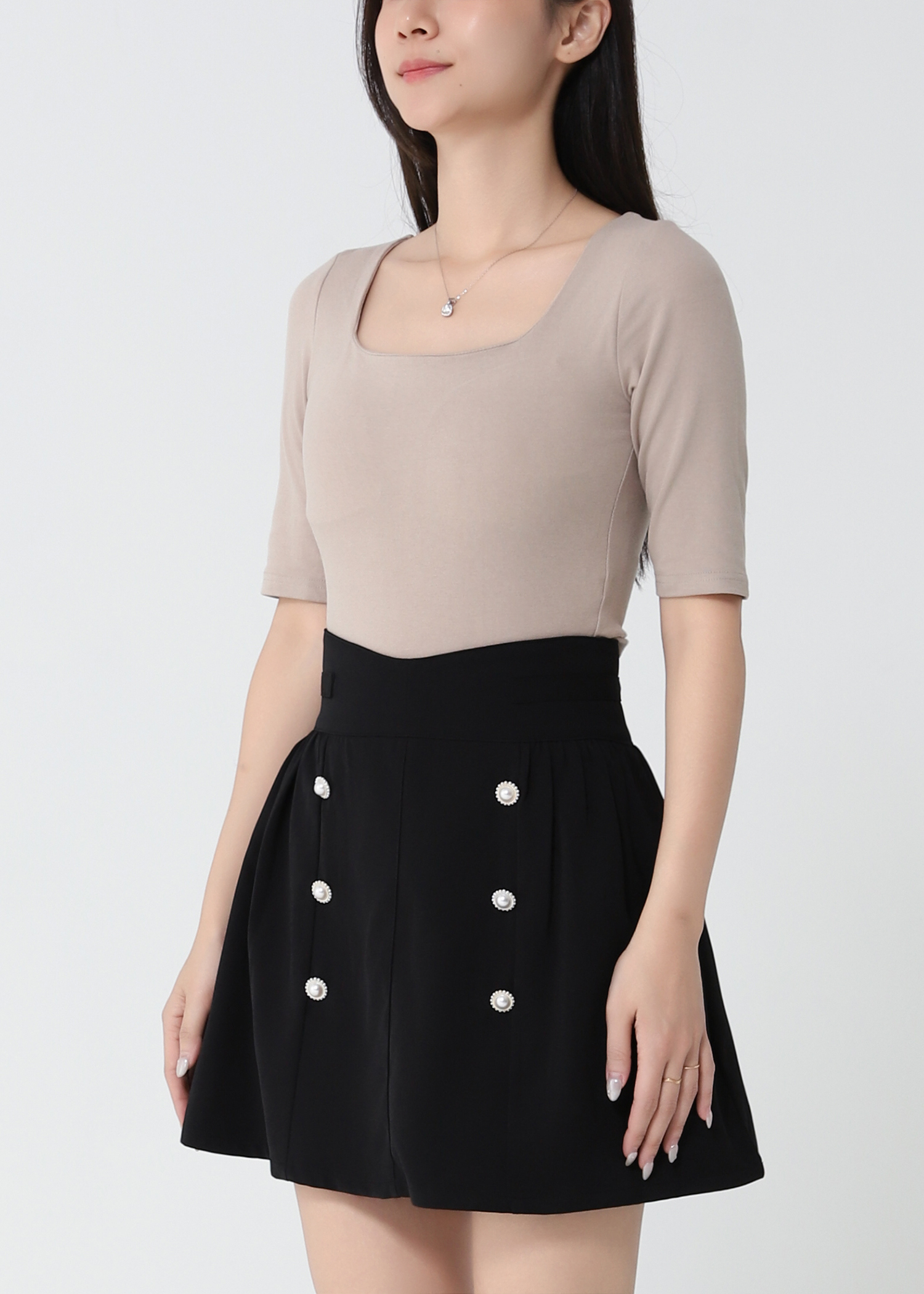 High Waist With Decorative Pearl Skirt Pants 33130