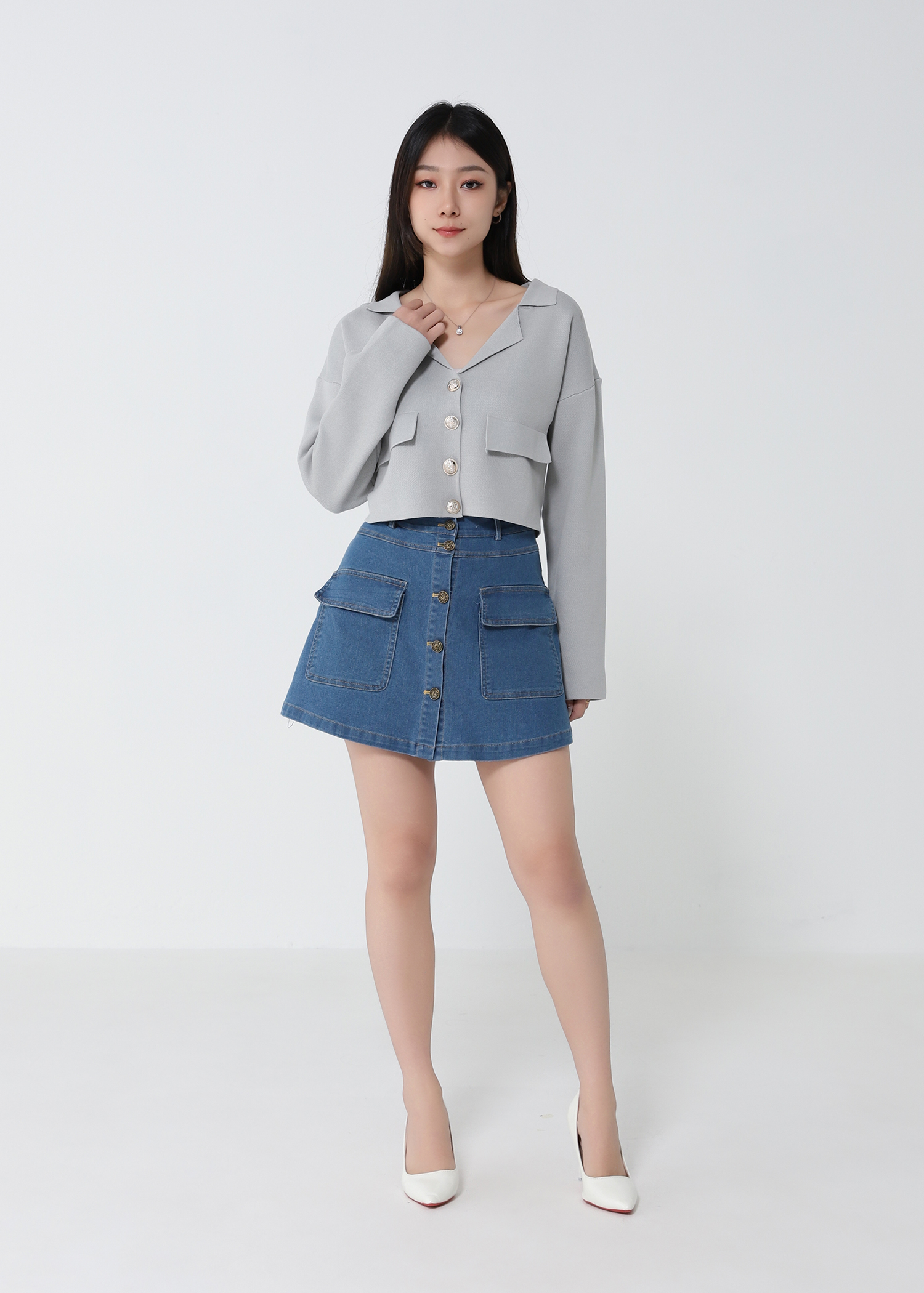 Denim Front Breasted Button Skirt Pants 