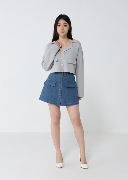 Denim Front Breasted Button Skirt Pants 