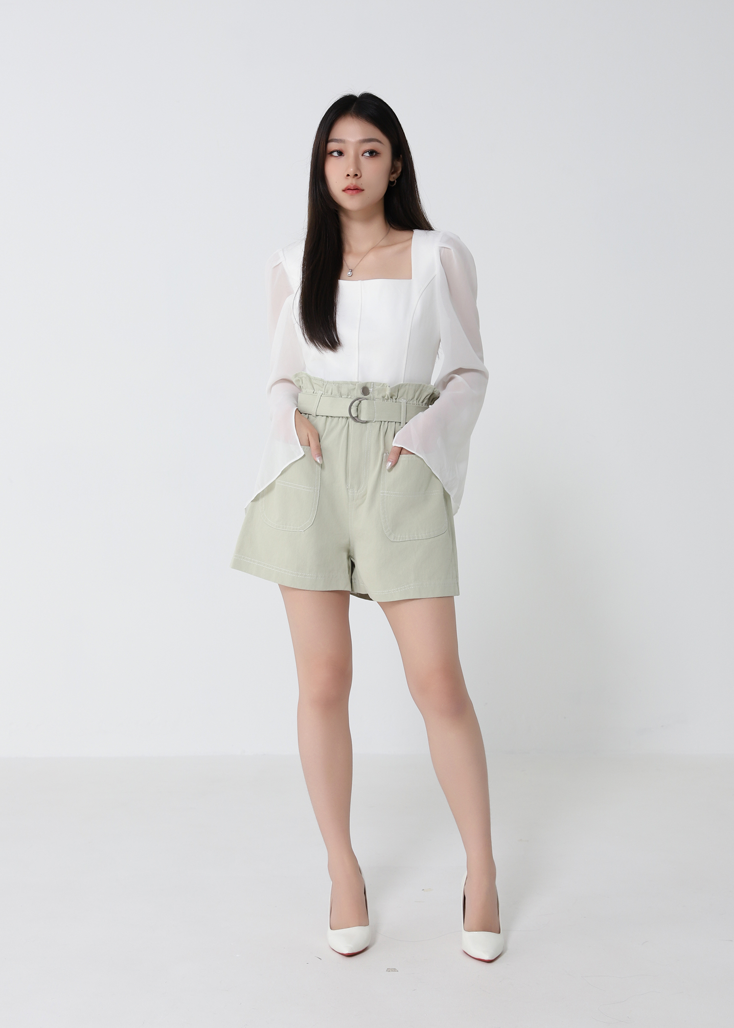High Waist With Belt Short Pants 33078
