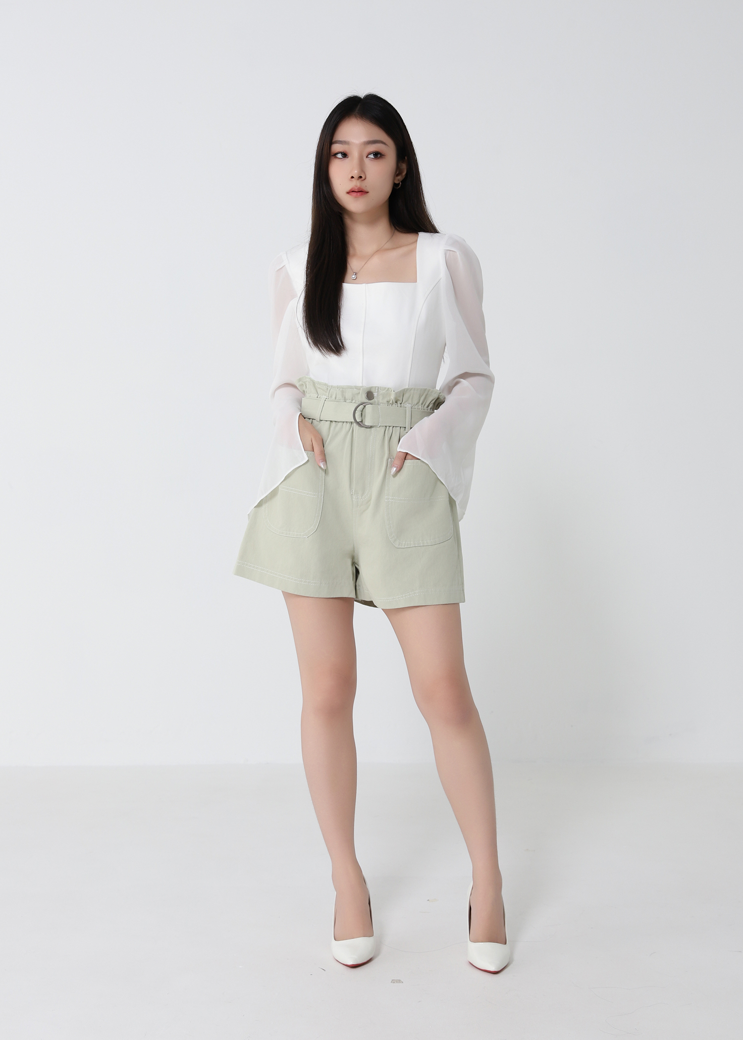 High Waist With Belt Short Pants 33078