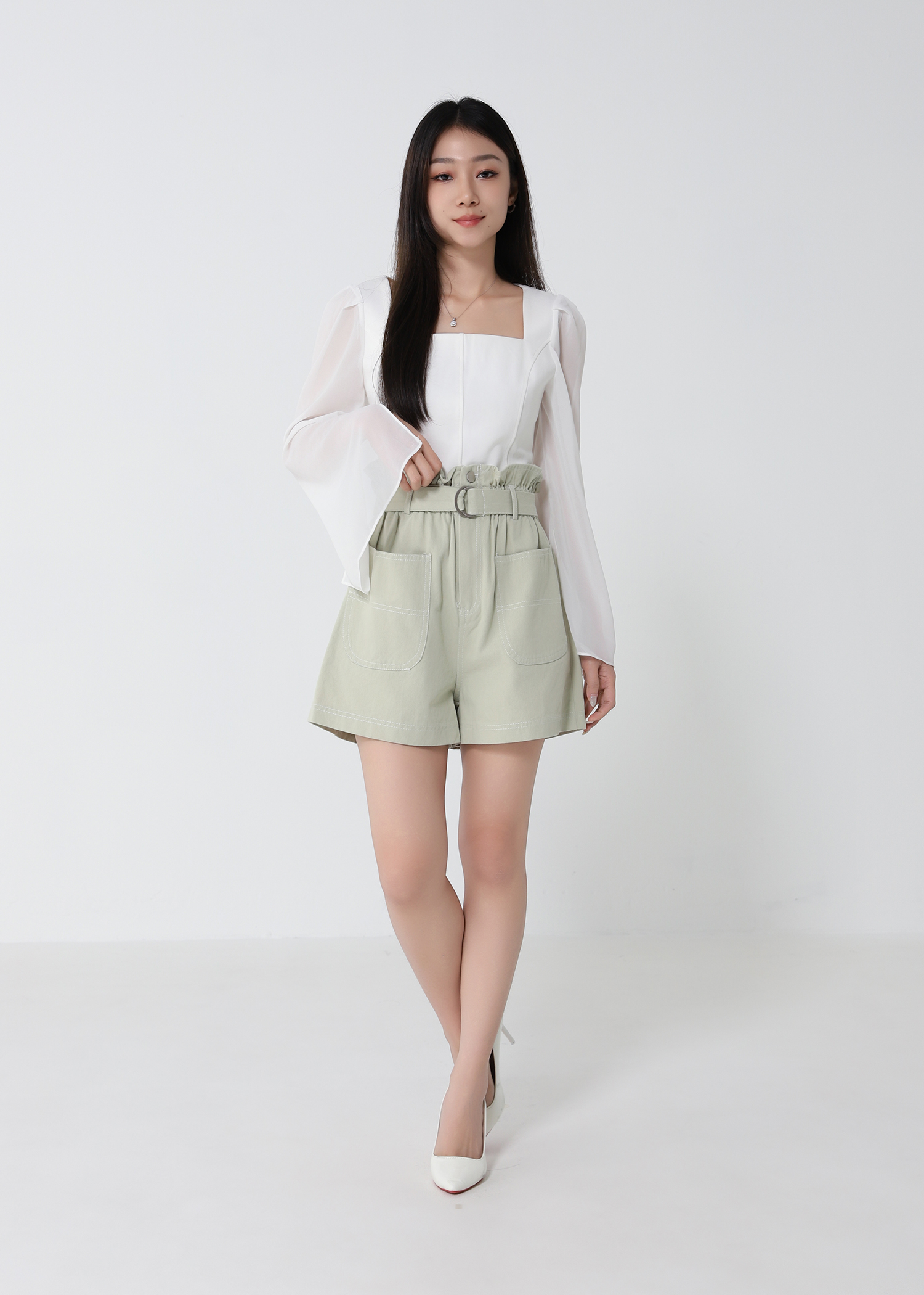 High Waist With Belt Short Pants 33078