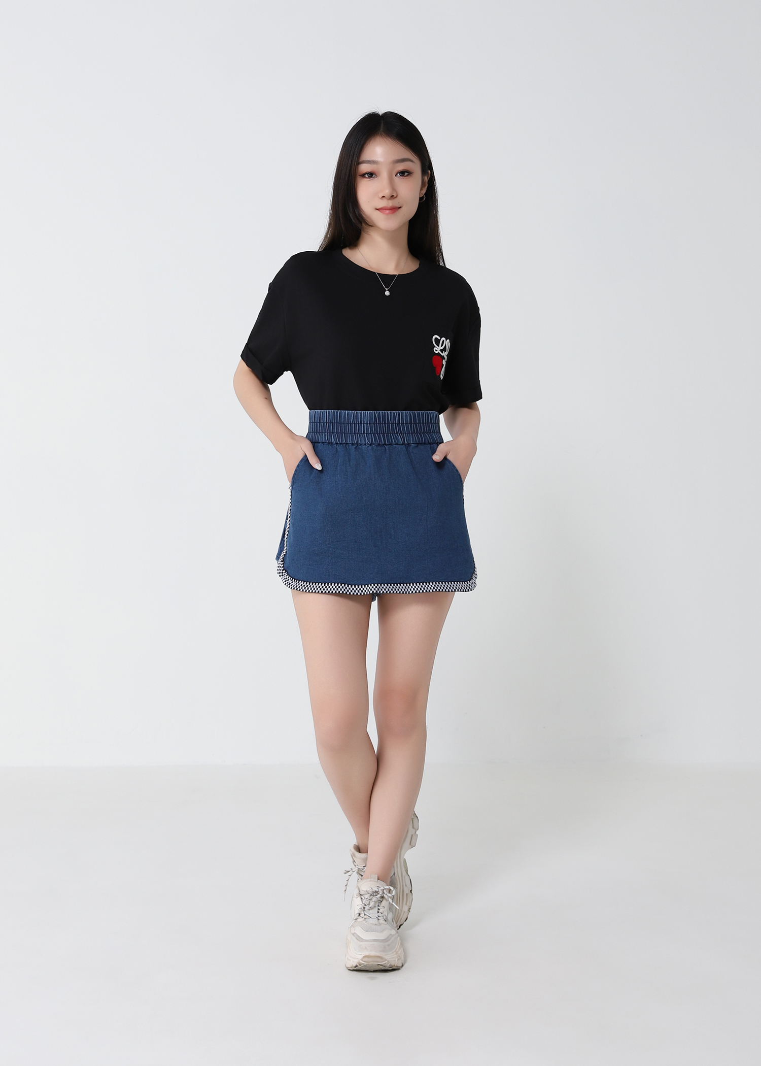 High Waist Denim Side Pocket Skirt Pants 