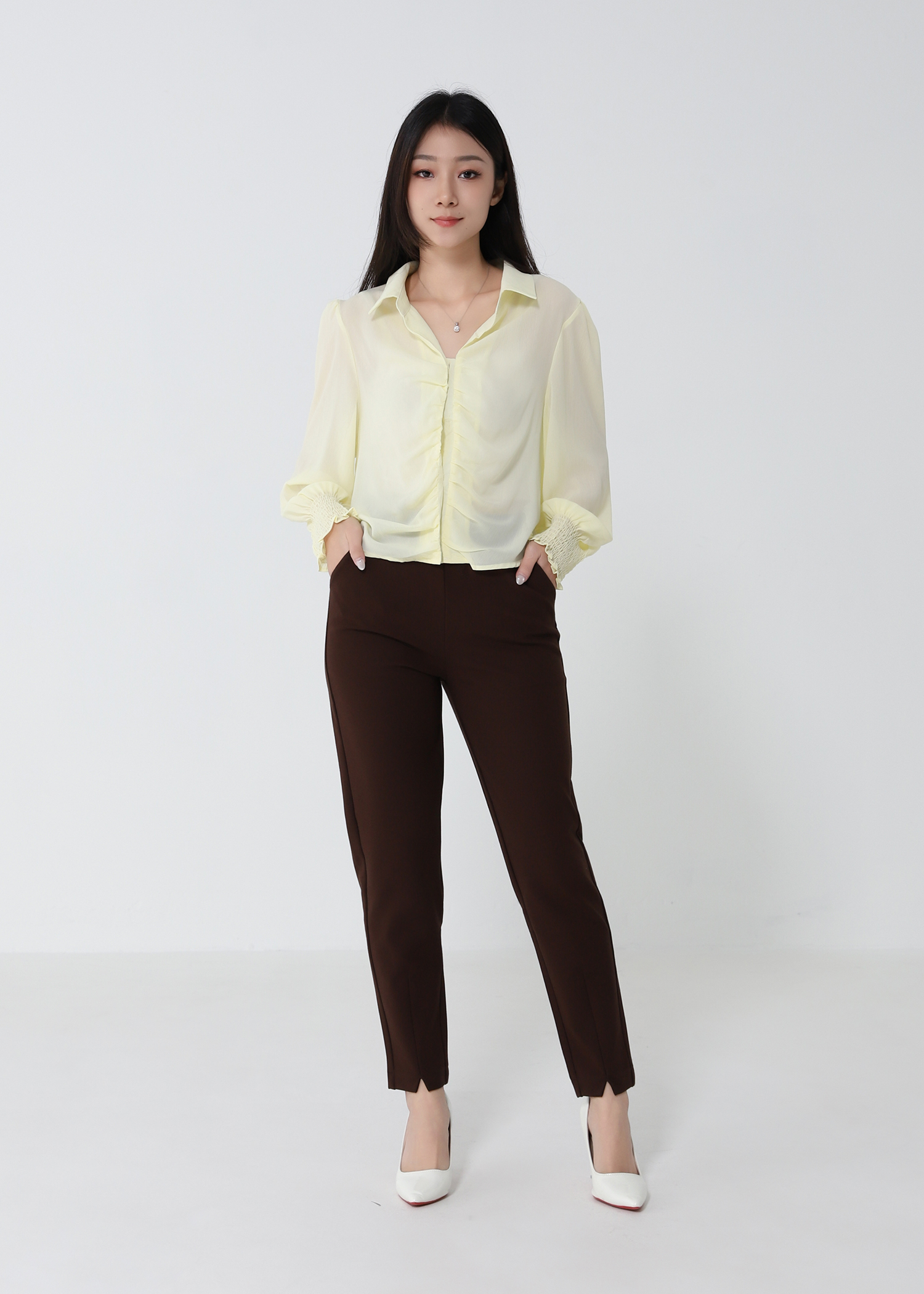 Long Sleeve Pleated Top 33258