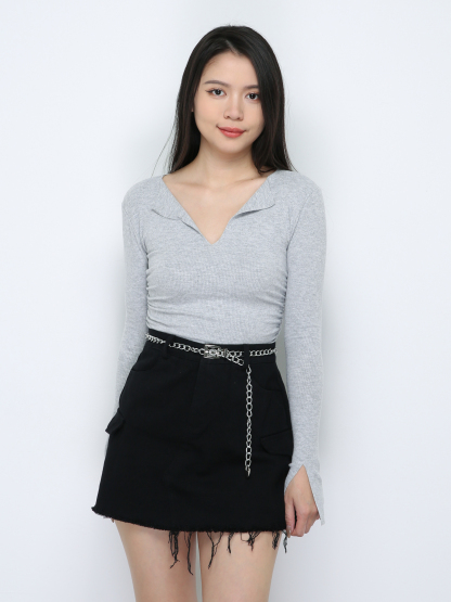 Front Zip With Belt Skirt 24182