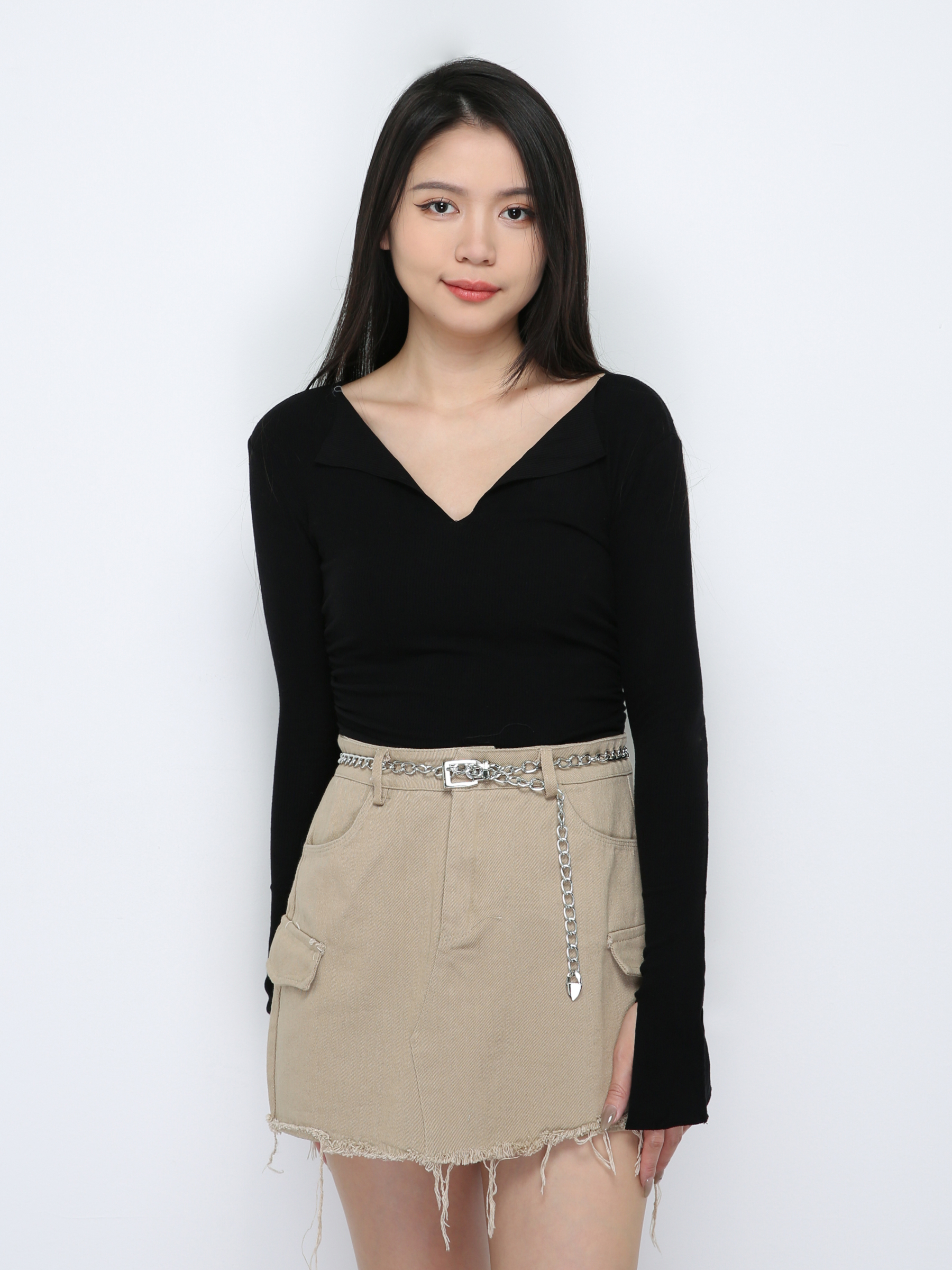 Front Zip With Belt Skirt 24182