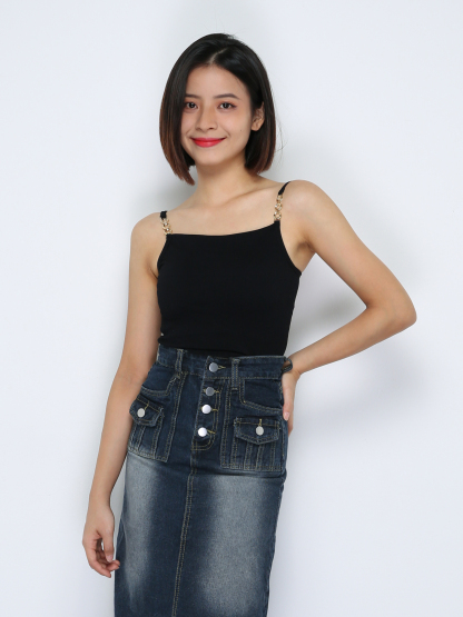 Sleeveless With Decorative Gold Buckle Top 33342