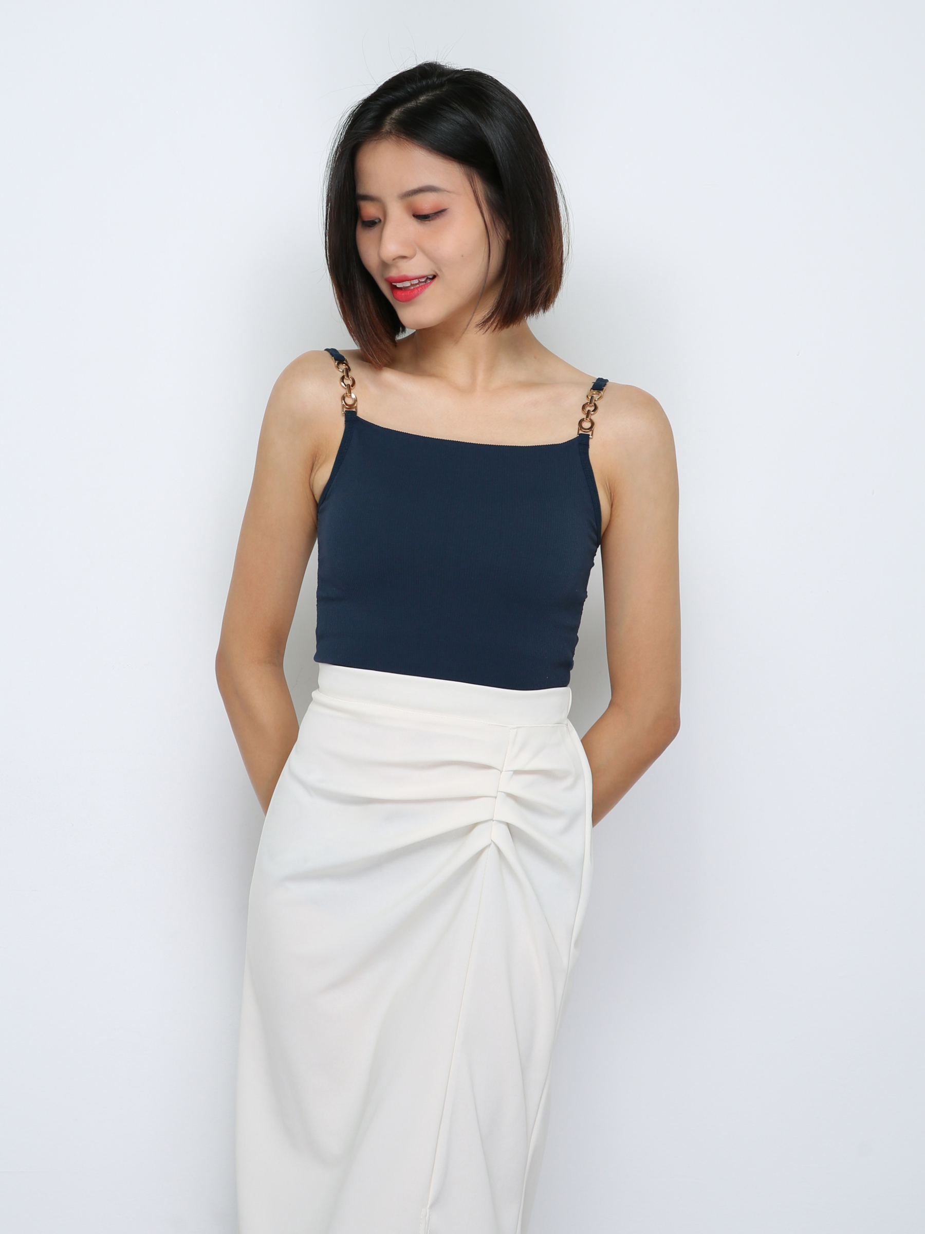 Sleeveless With Decorative Gold Buckle Top 33342