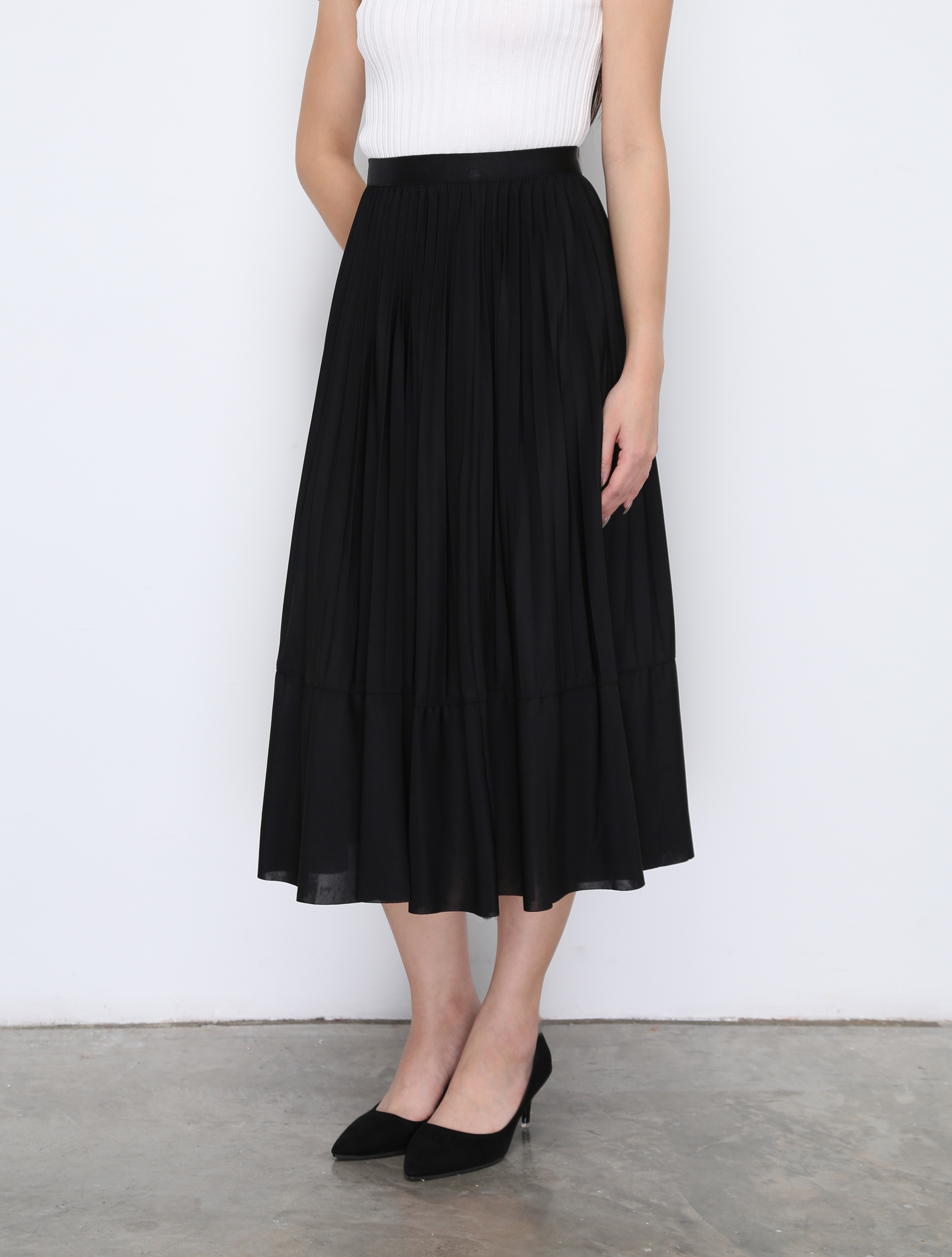 High Waist Pleated Long Skirt 33497