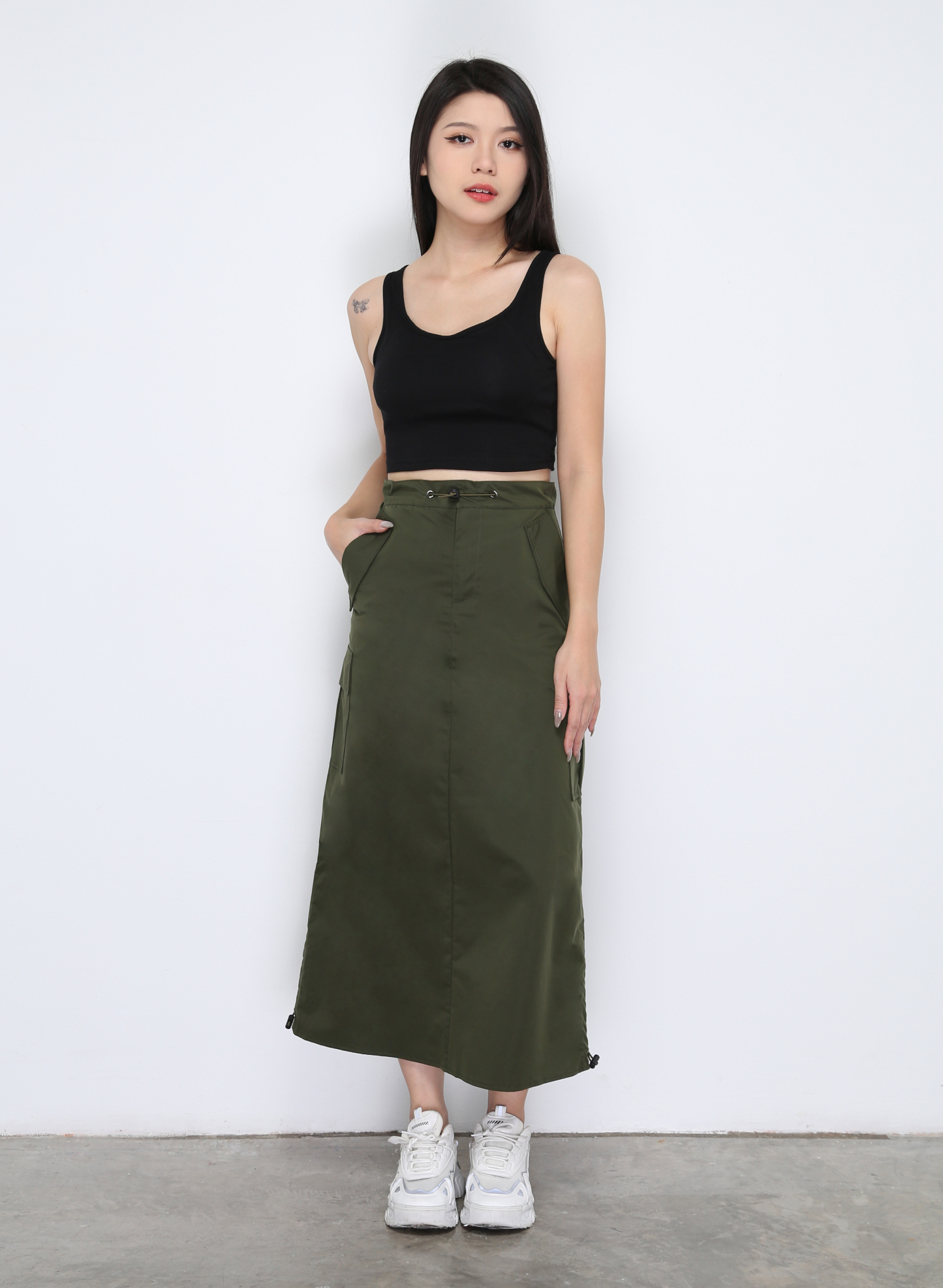 Side Drawstring Long Skirt 33499