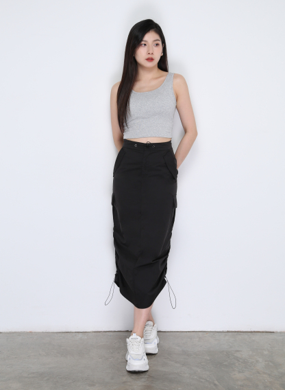 Side Drawstring Long Skirt 33499