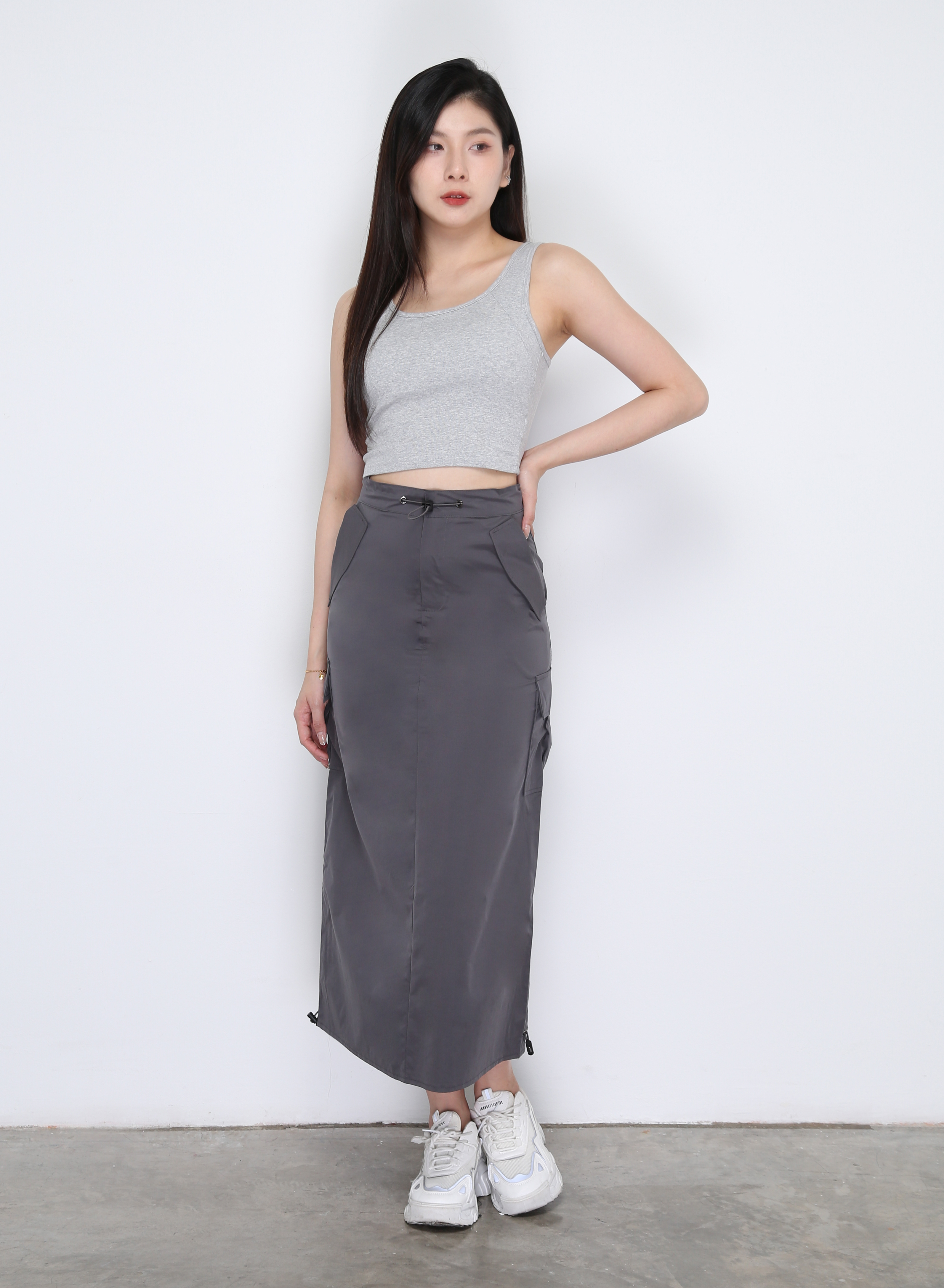 Side Drawstring Long Skirt 33499