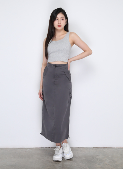 Side Drawstring Long Skirt 33499