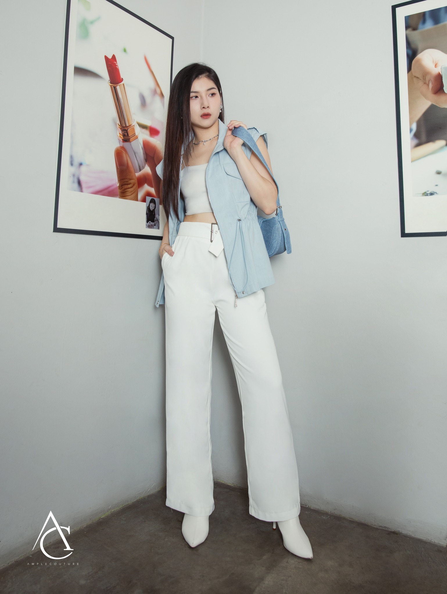 High Waist Side Pocket With Decorative Belt Long Pants AC406 