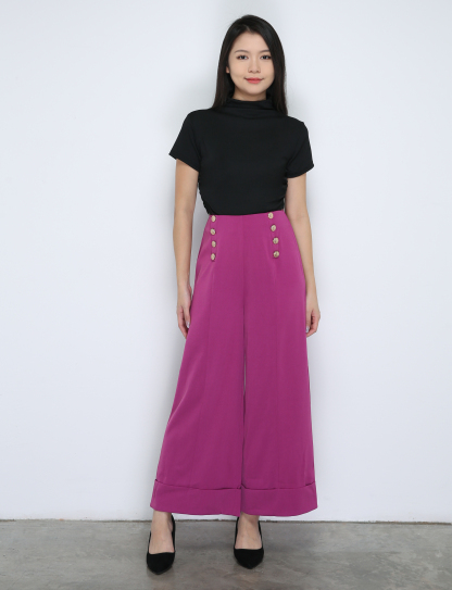 High Waist Decorative Button Long Pants 33681