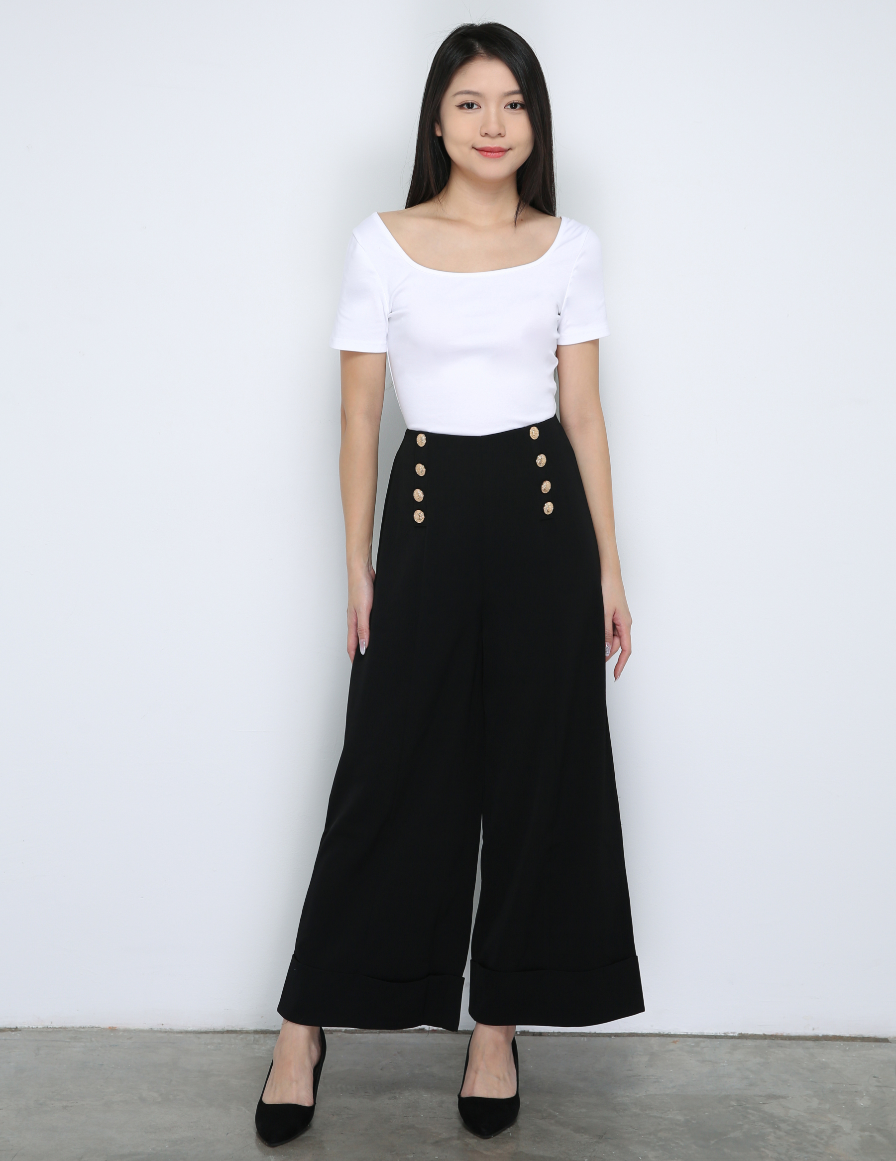High Waist Decorative Button Long Pants 33681