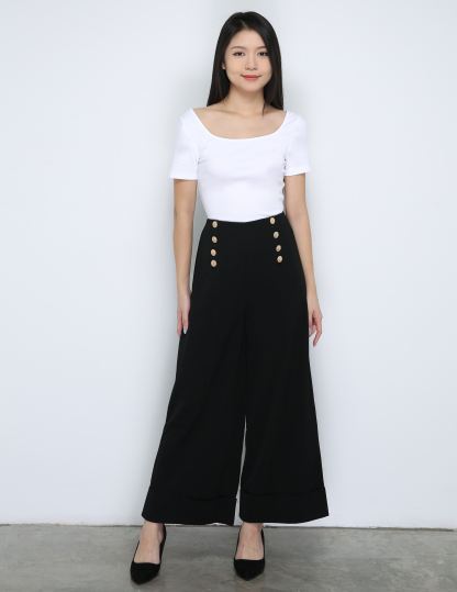 High Waist Decorative Button Long Pants 33681