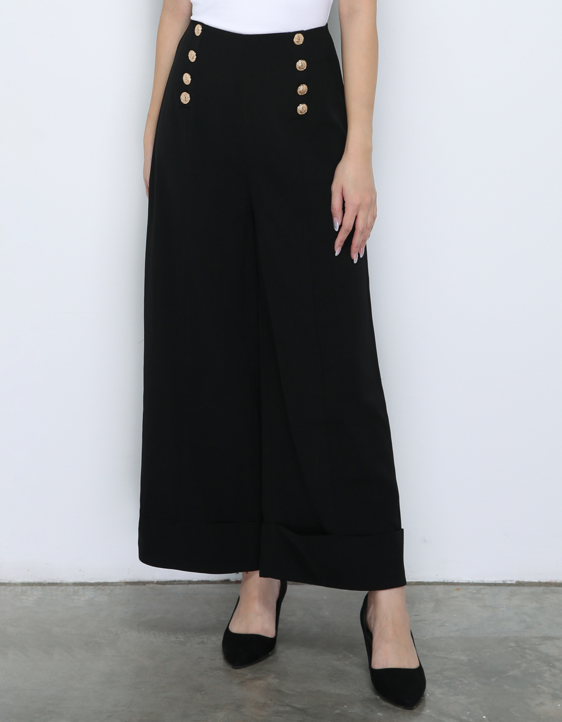High Waist Decorative Button Long Pants 33681