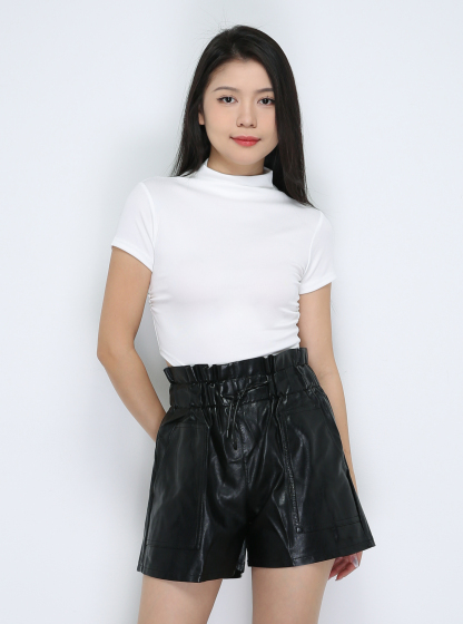 High Waist Leather Short Pants 33658