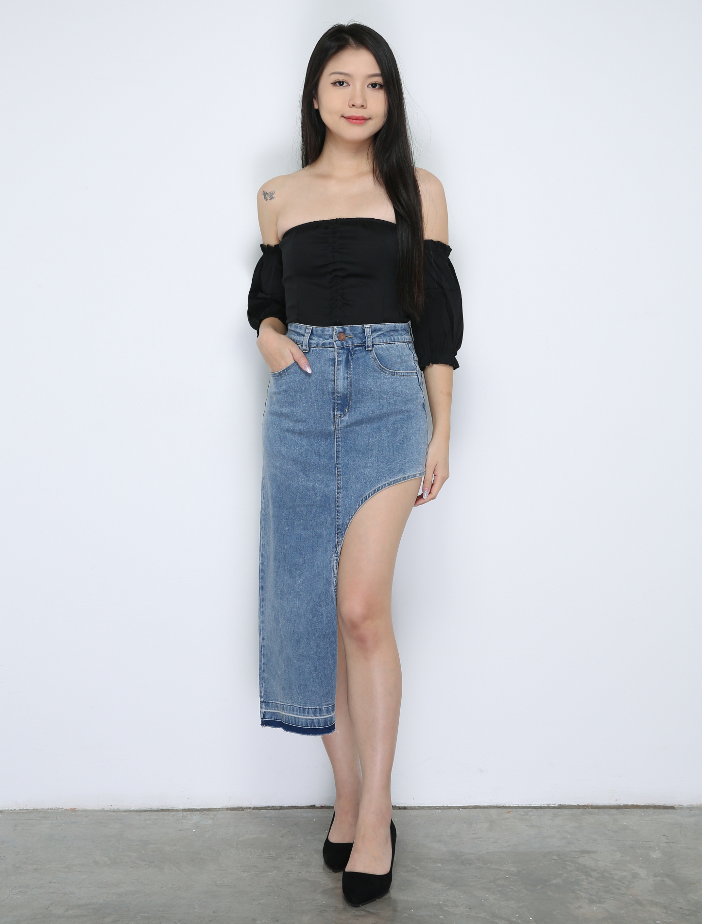 Denim Irrgular Long Skirt 33678