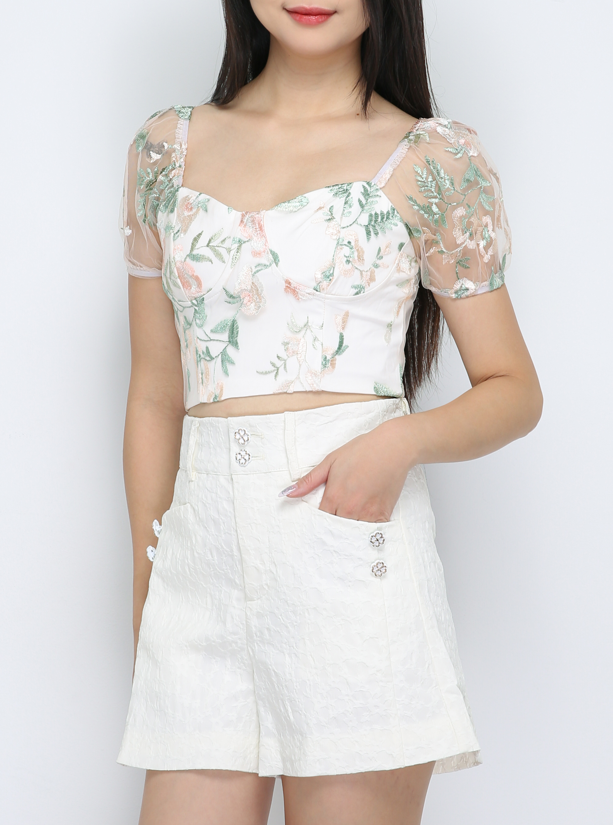 Floral Puff Sleeve Top 33692