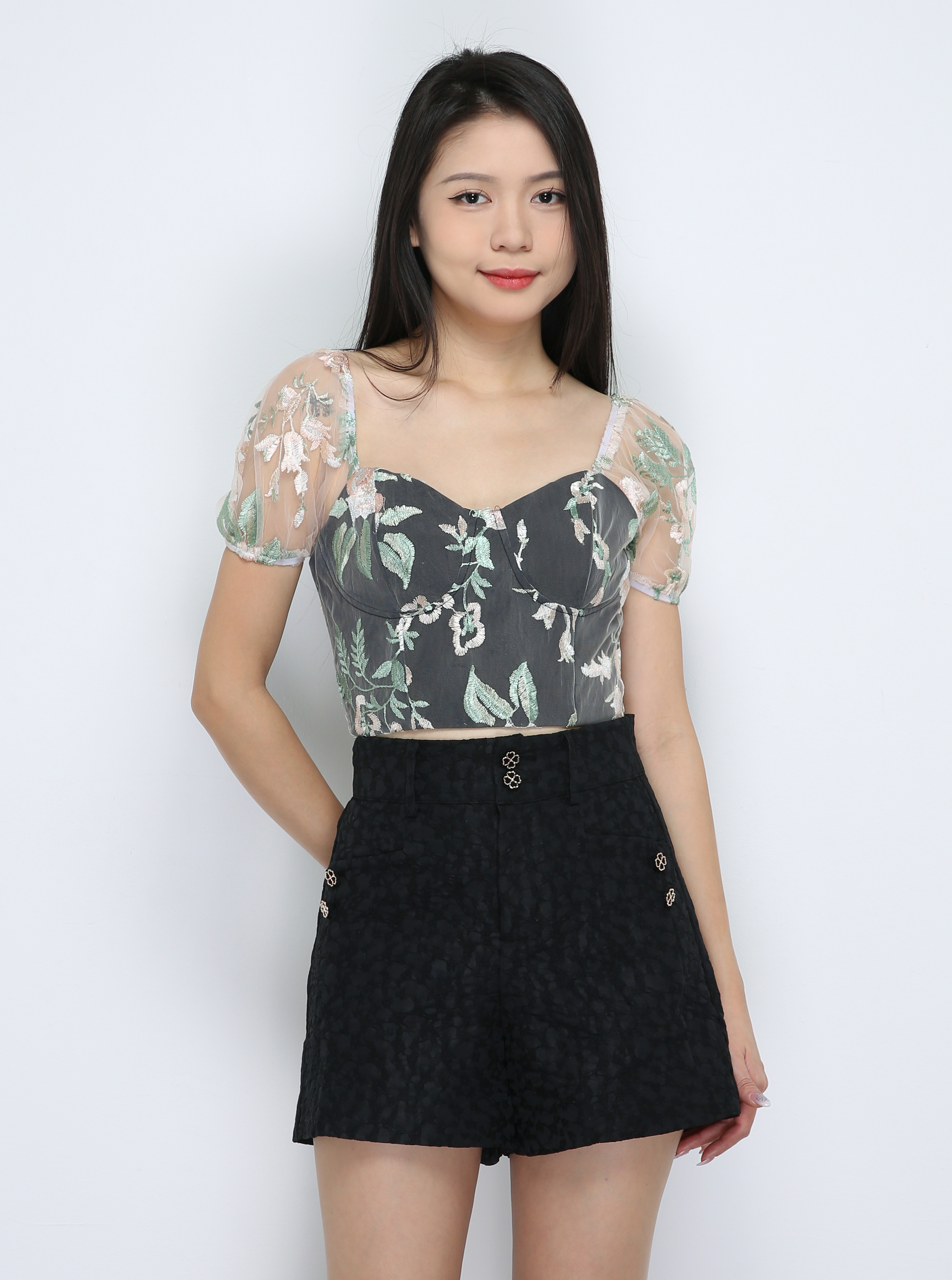 Floral Puff Sleeve Top 33692