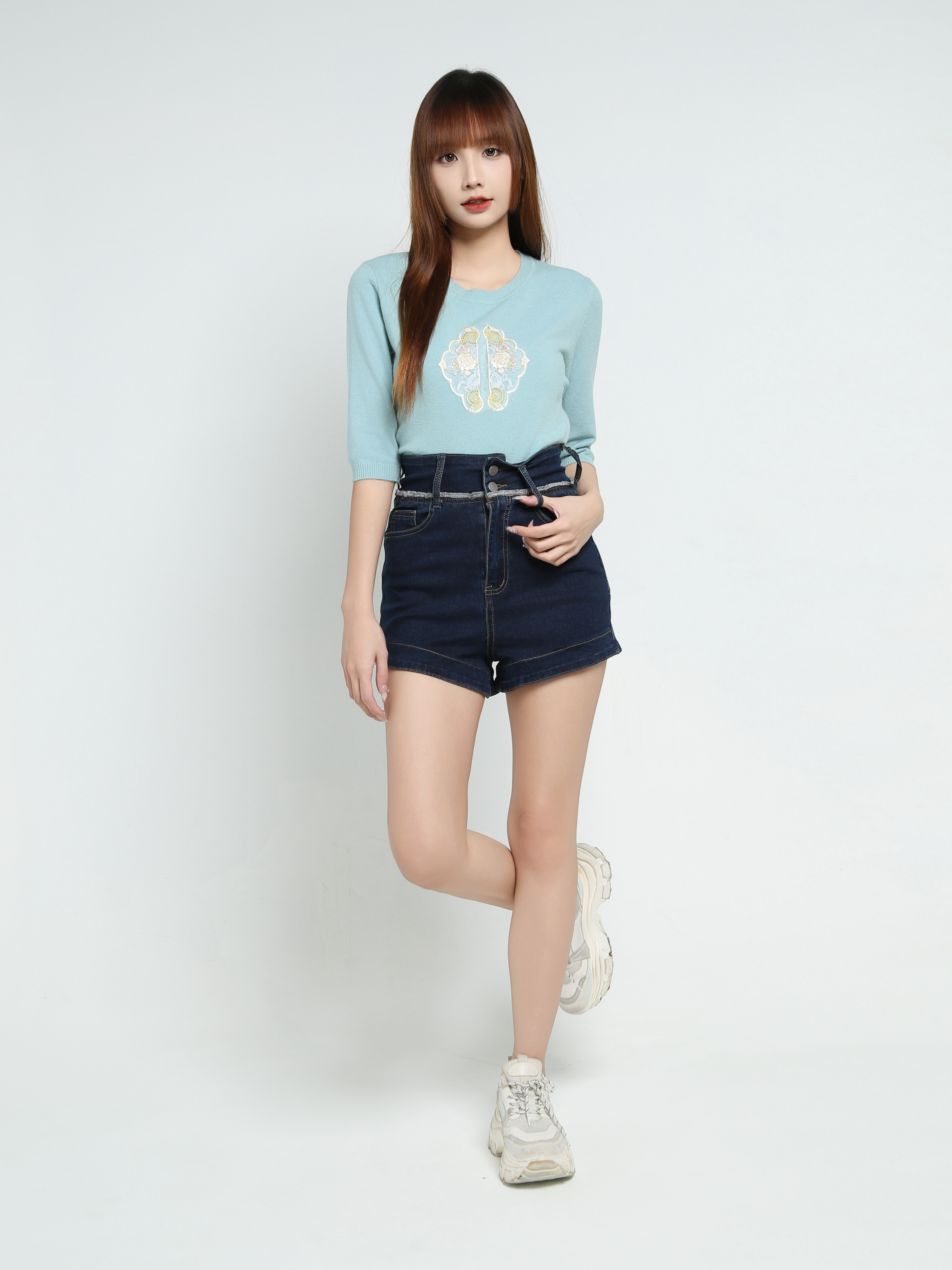 High Waist Denim Short Pants 34010