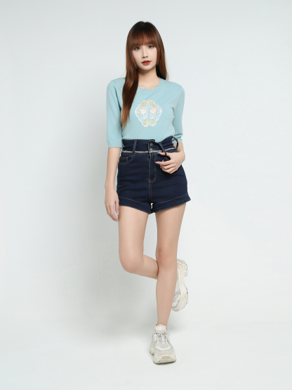 High Waist Denim Short Pants 34010