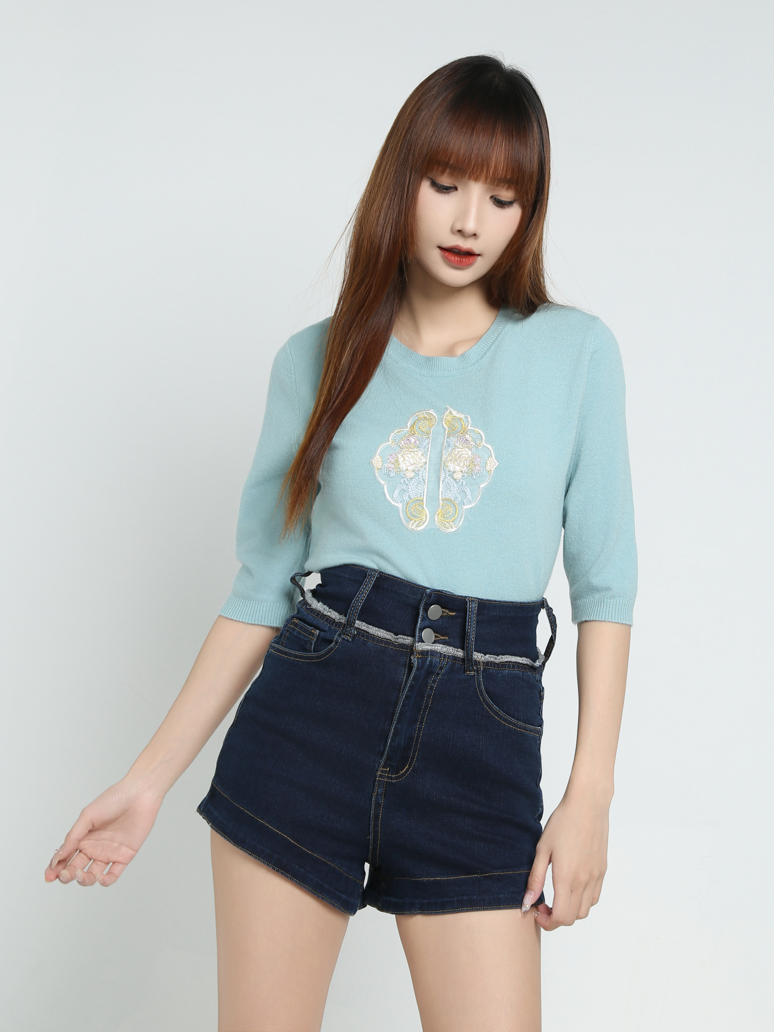 High Waist Denim Short Pants 34010