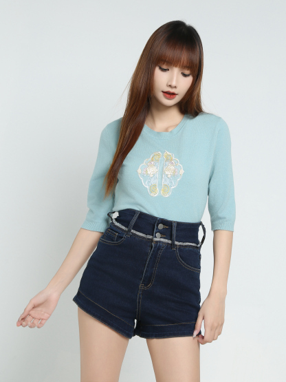 High Waist Denim Short Pants 34010