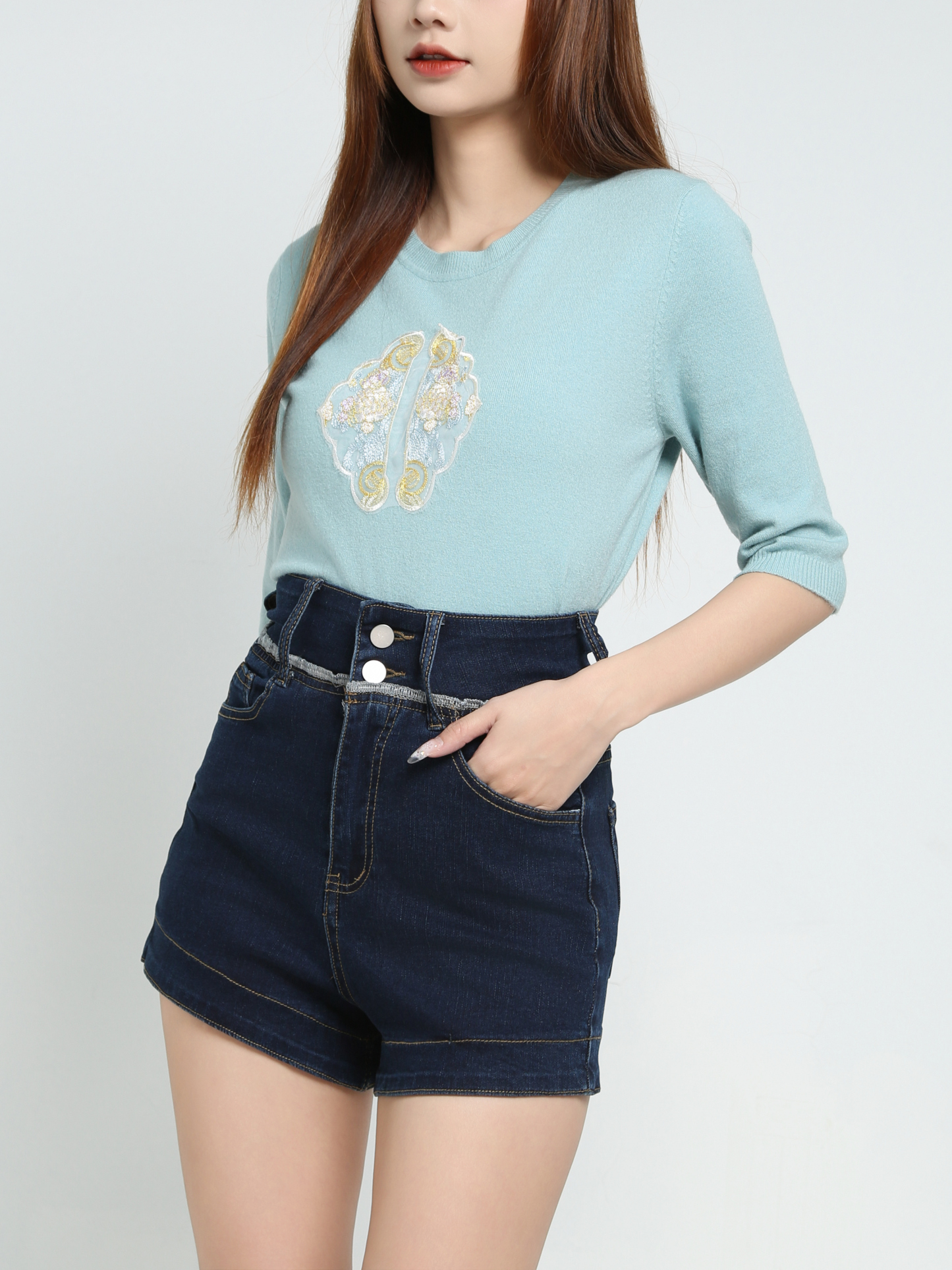 High Waist Denim Short Pants 34010