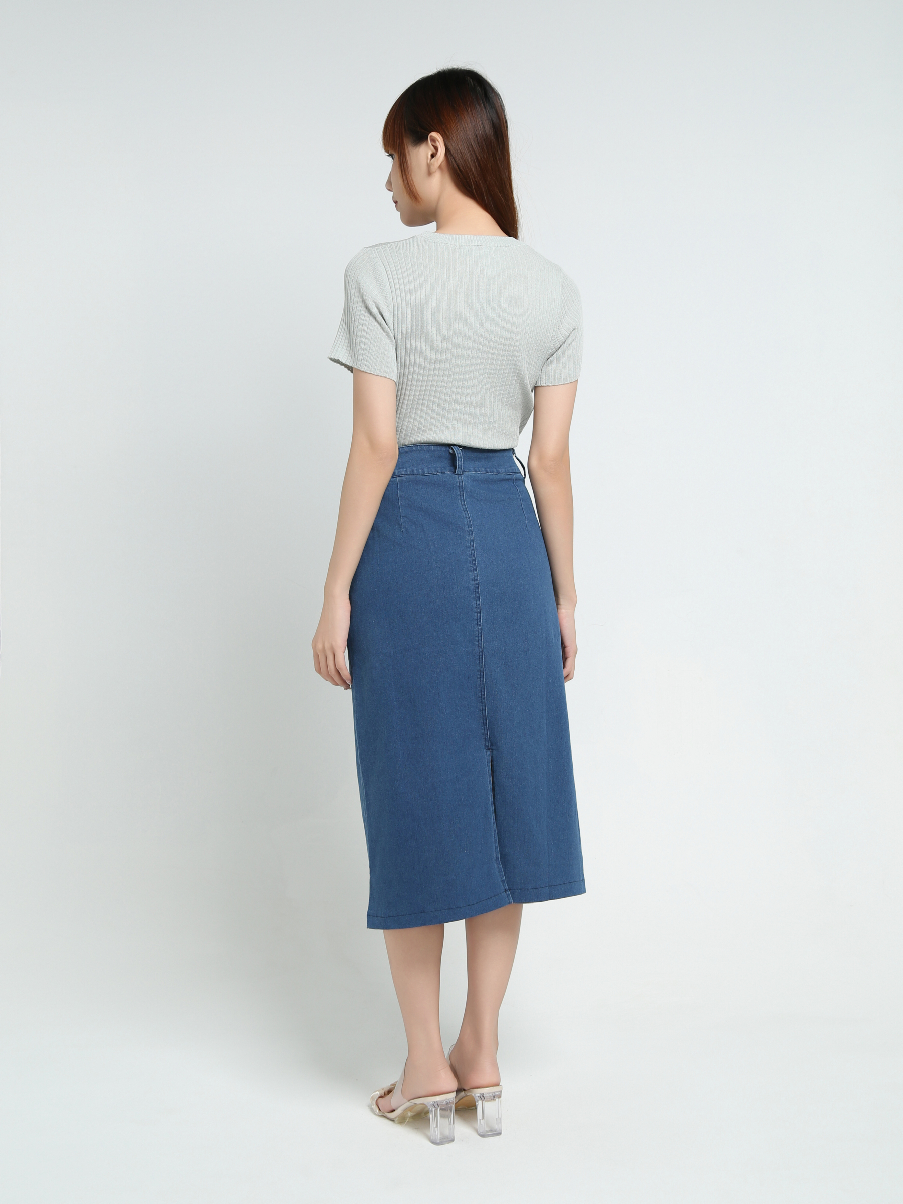 Denim Decorative Floral Skirt 34117