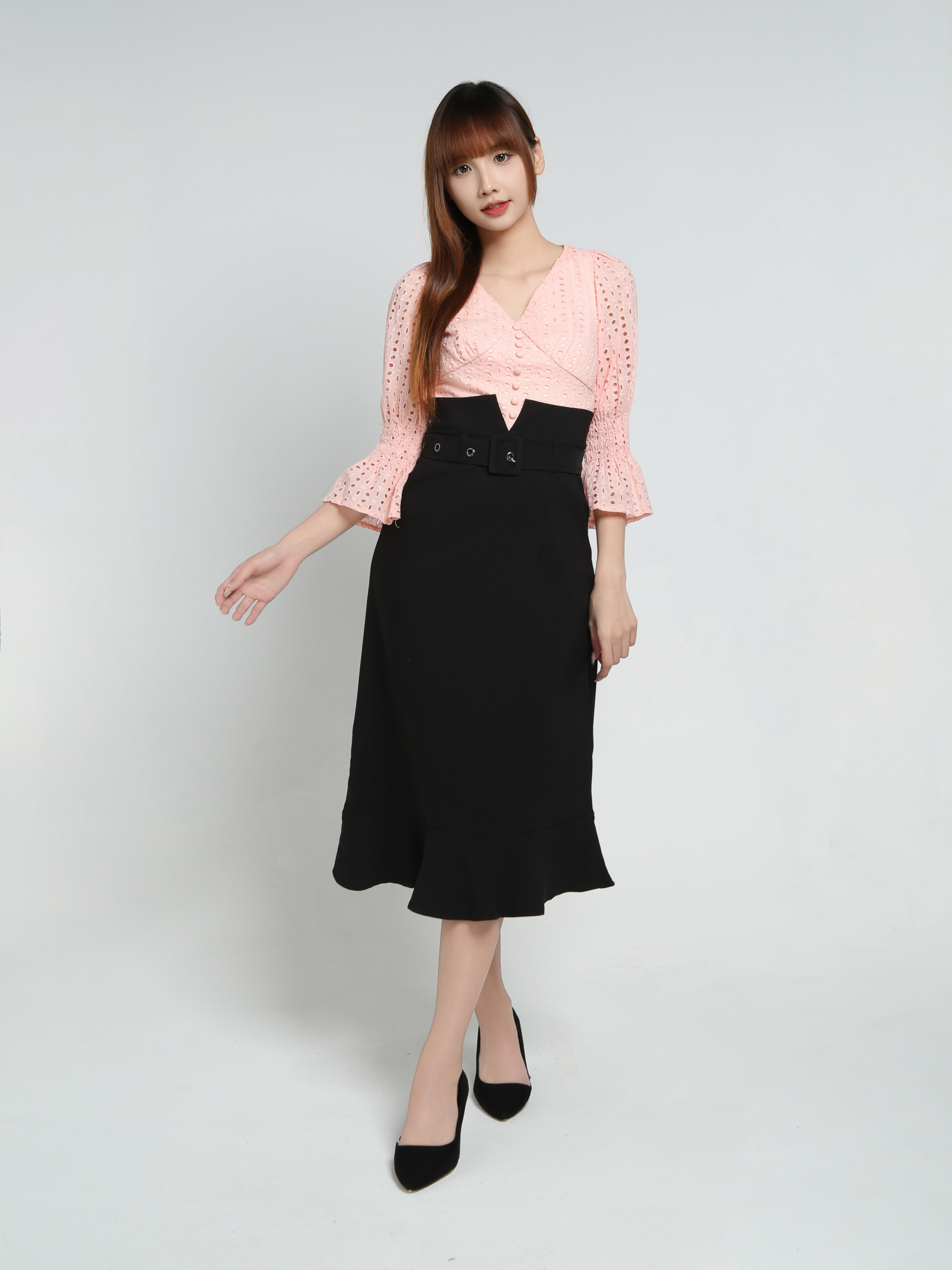 High Waist Ruffles With Belt Skirt 34142