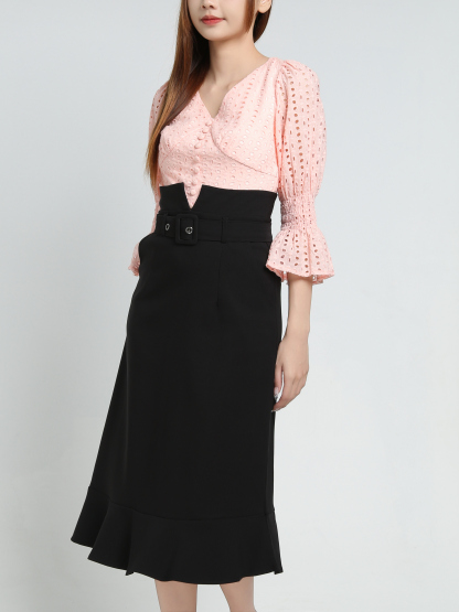 High Waist Ruffles With Belt Skirt 34142