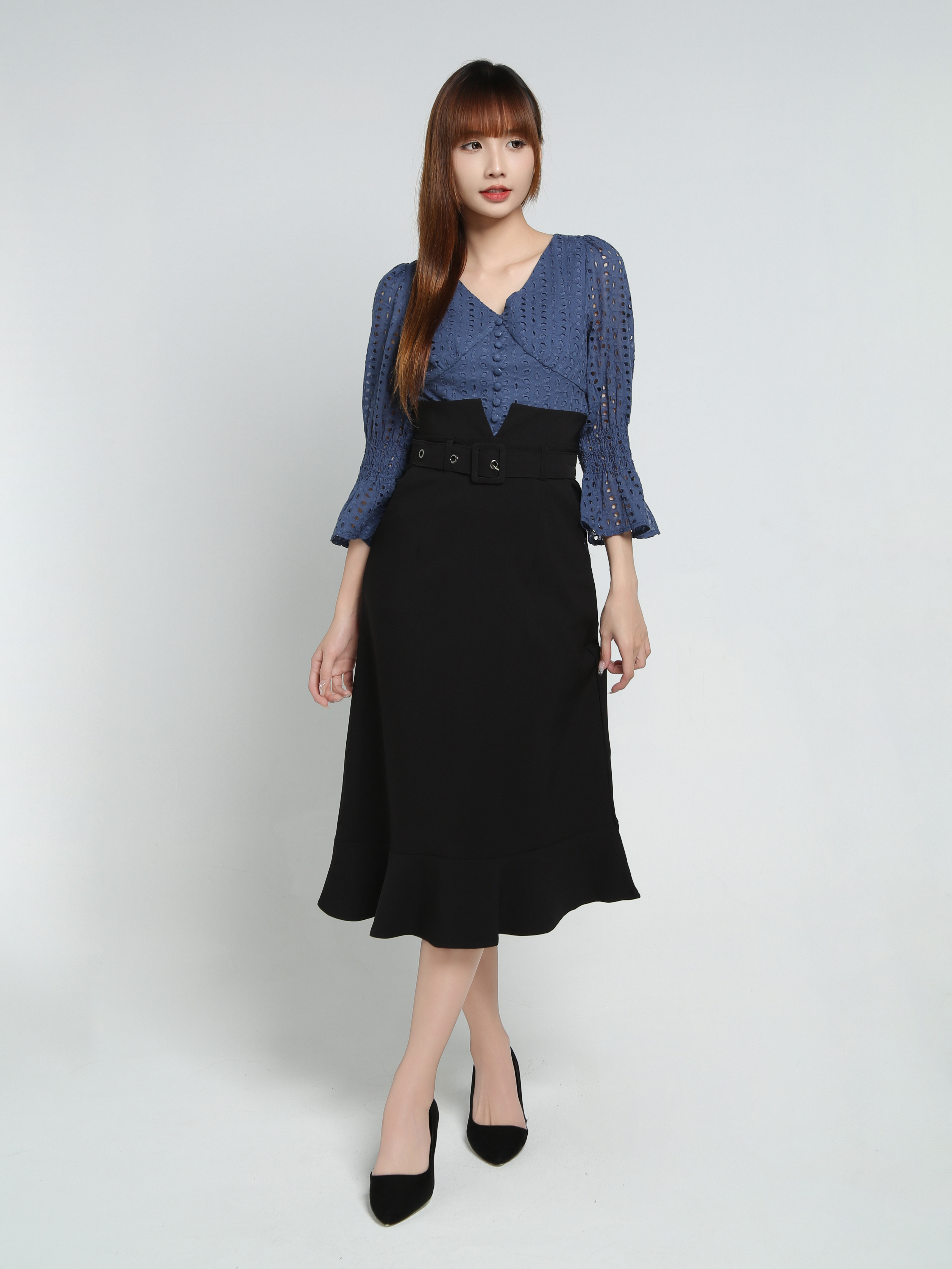 High Waist Ruffles With Belt Skirt 34142