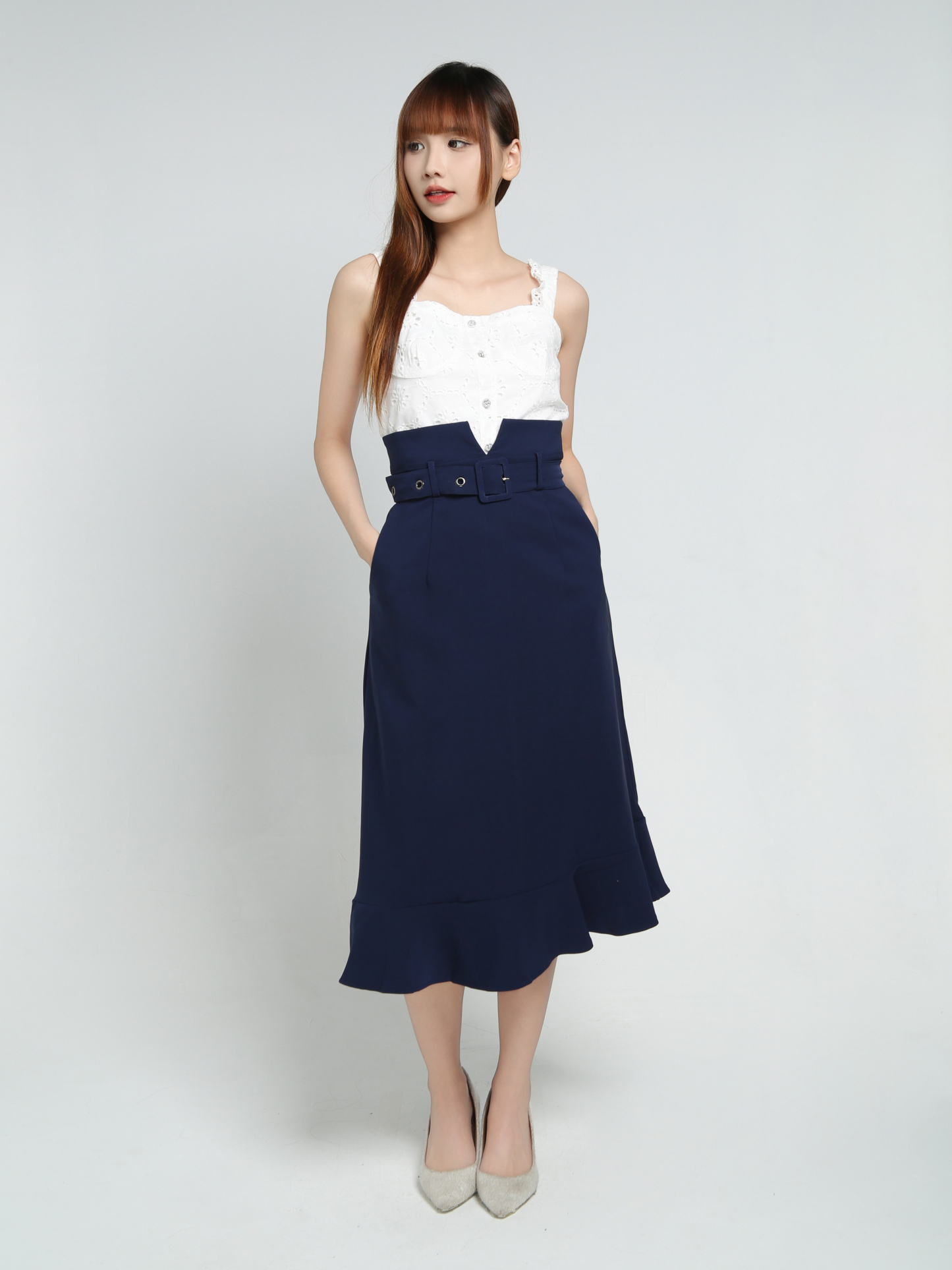High Waist Ruffles With Belt Skirt 34142