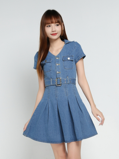 Denim With Belt Dress 34056