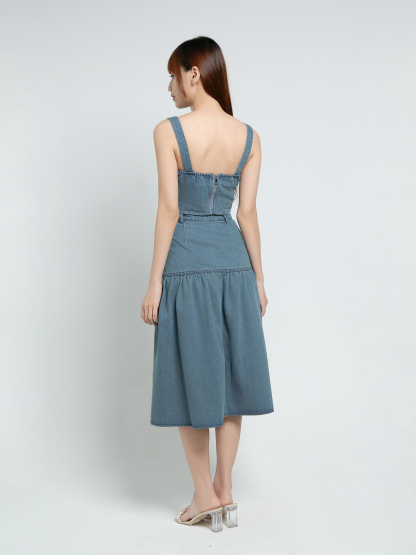 Denim Sleeveless Top With Long Skirt Set 34083