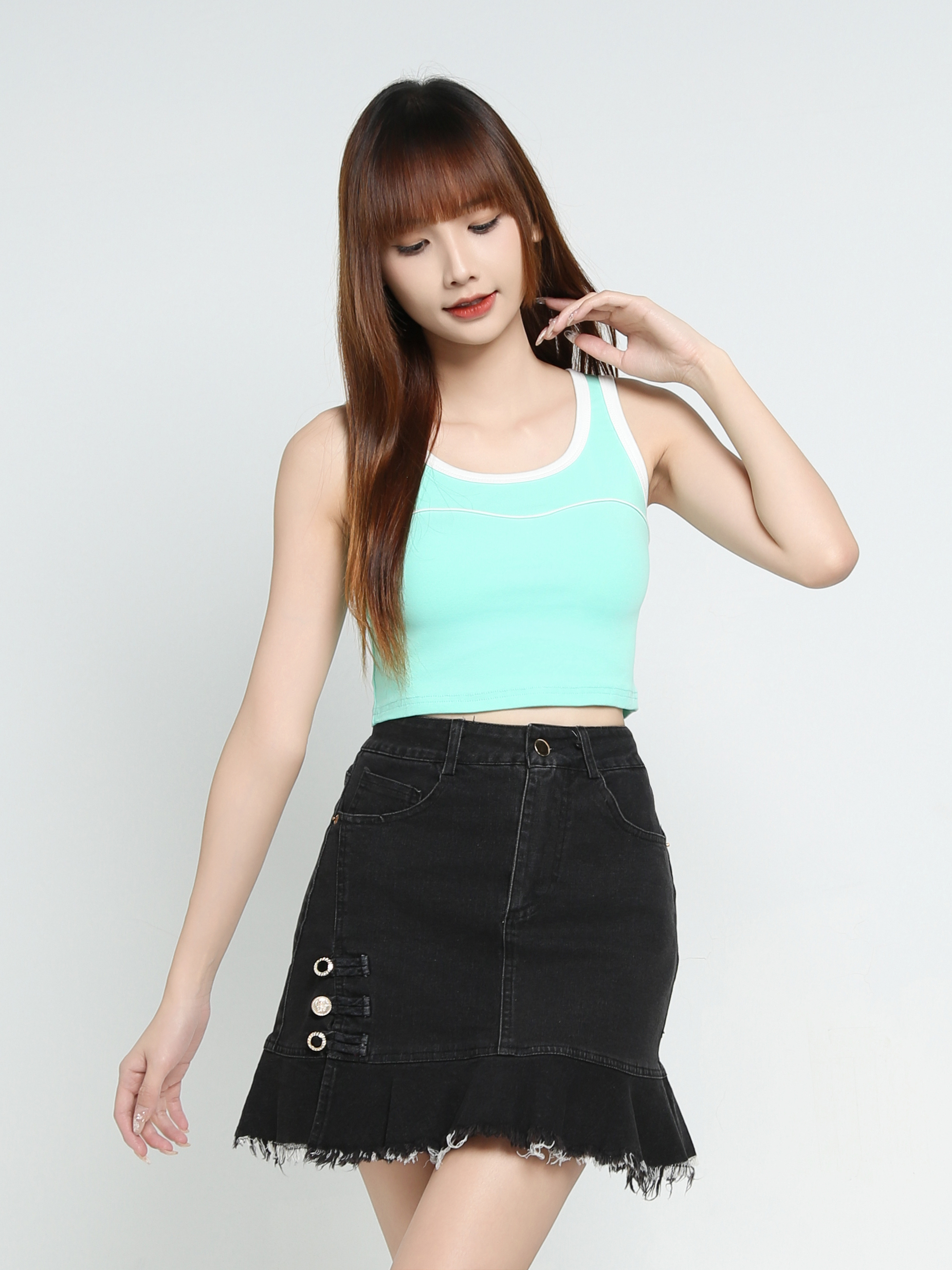 Denim  Ruffles Skirt Pants 34021