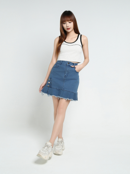 Denim  Ruffles Skirt Pants 34021