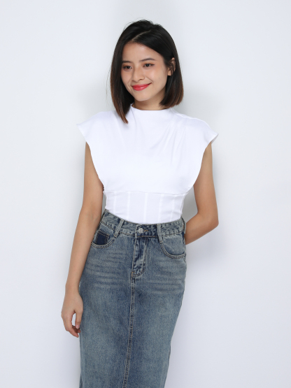 Cap Sleeve Turtle Neck Top 34222