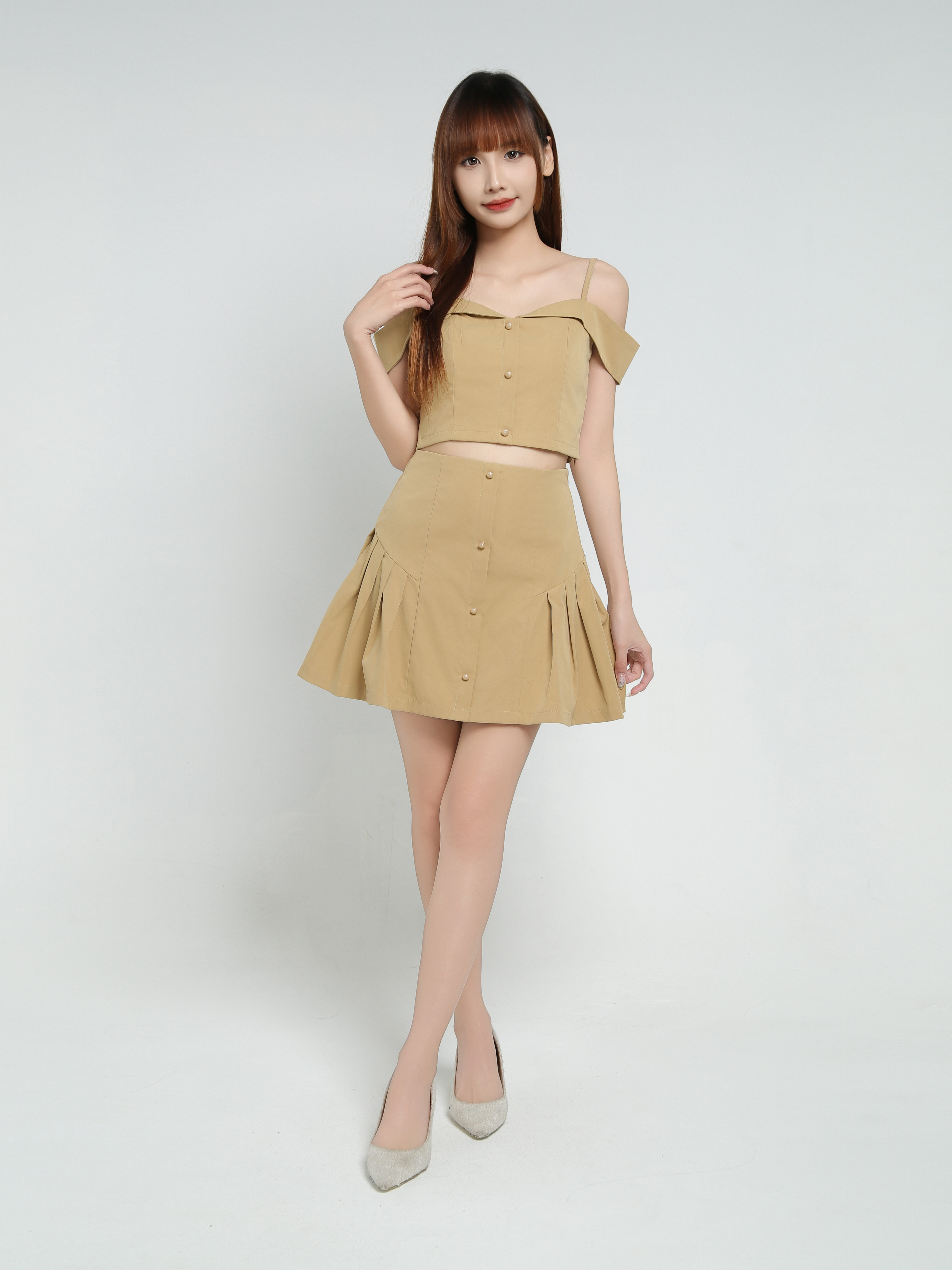 Off SHoulder With Strap Top With Skirt Pants Set 34292